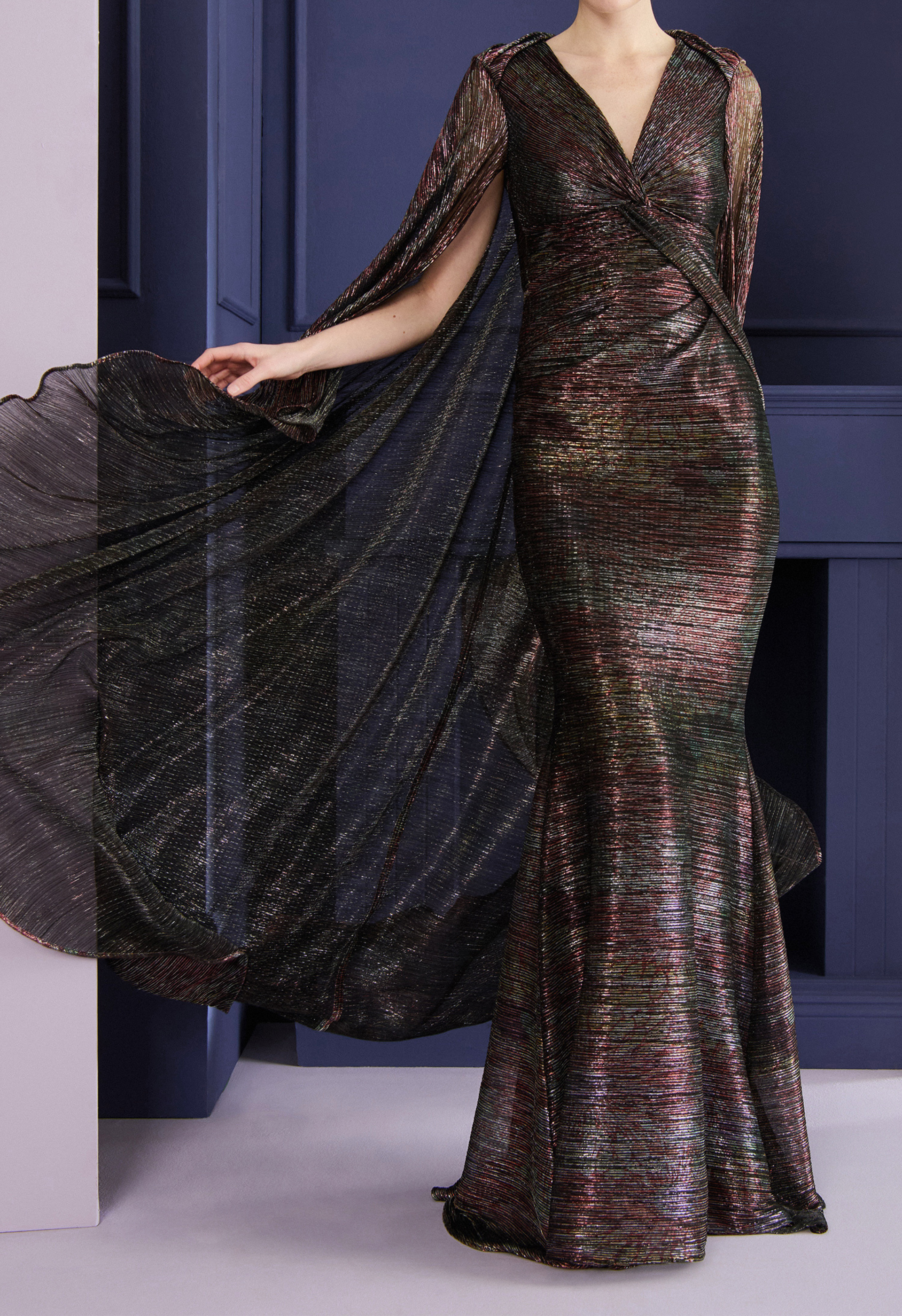 Mystery metallic voile gown