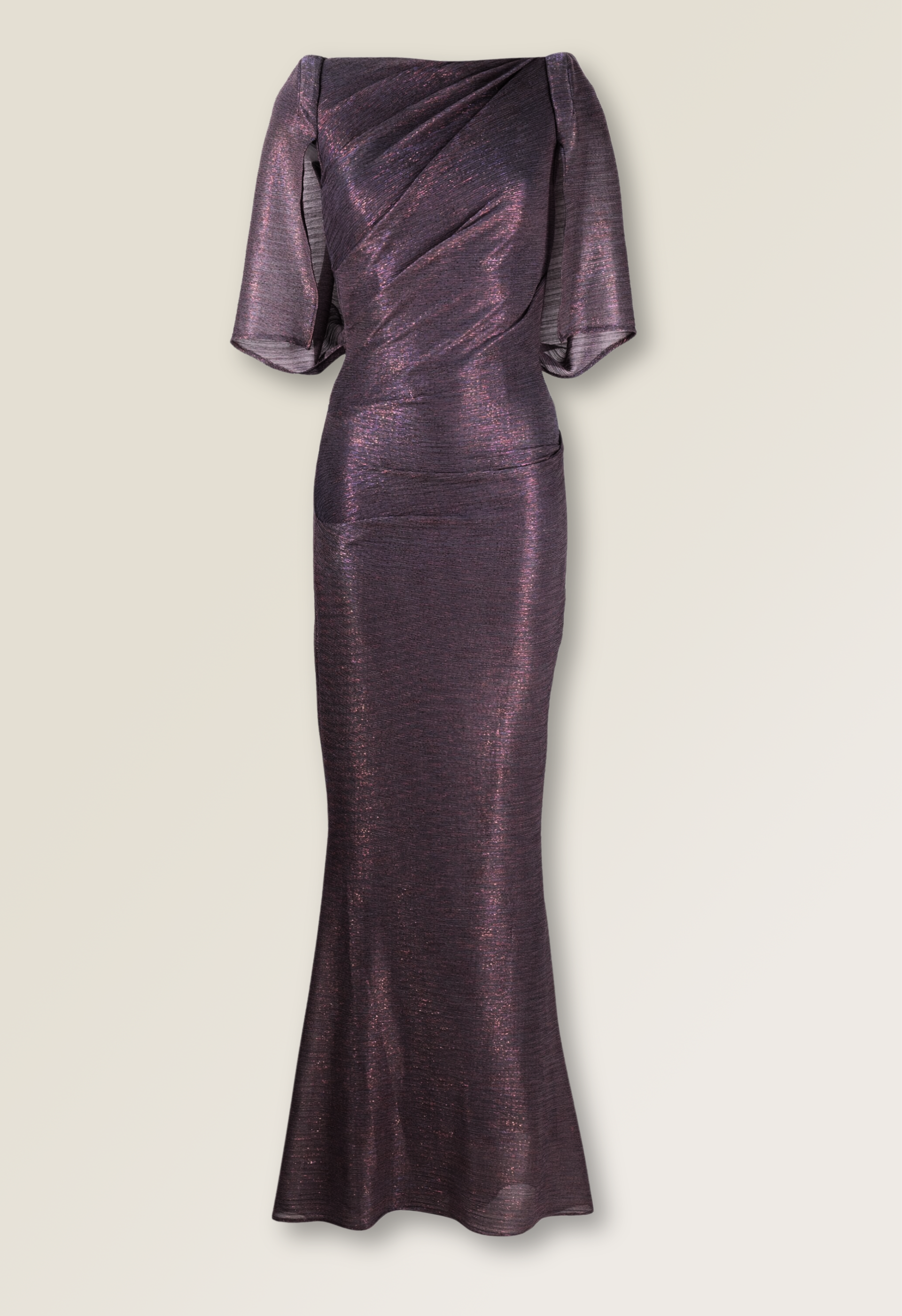 Gown with pleated metal satin