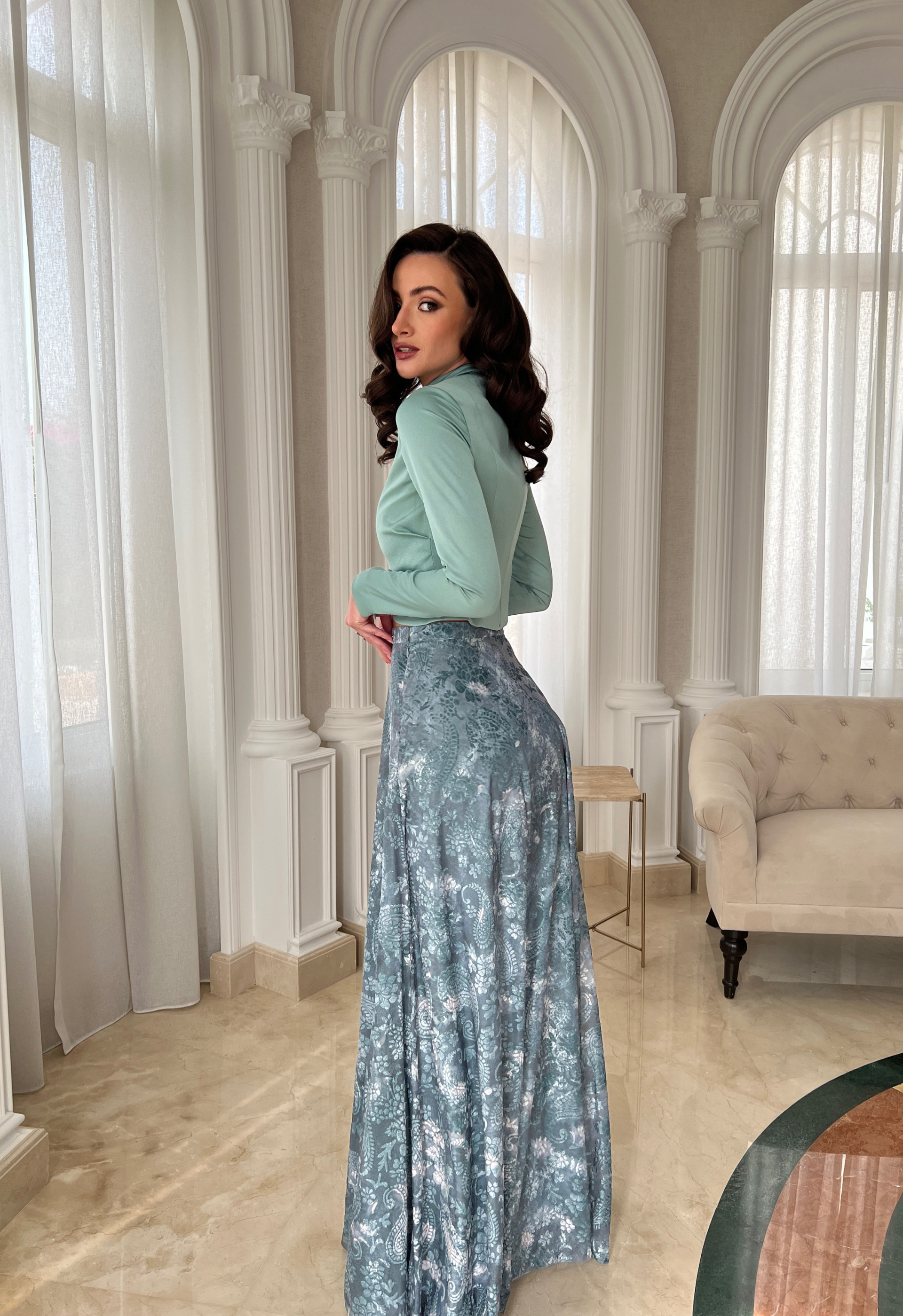 Heart cropped top and skirt in burnout velvet