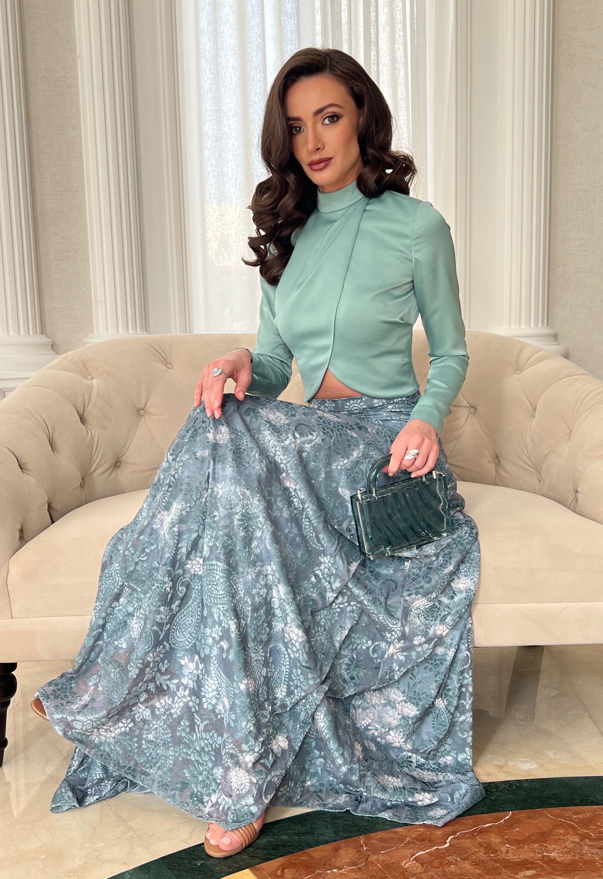 Heart cropped top and skirt in burnout velvet