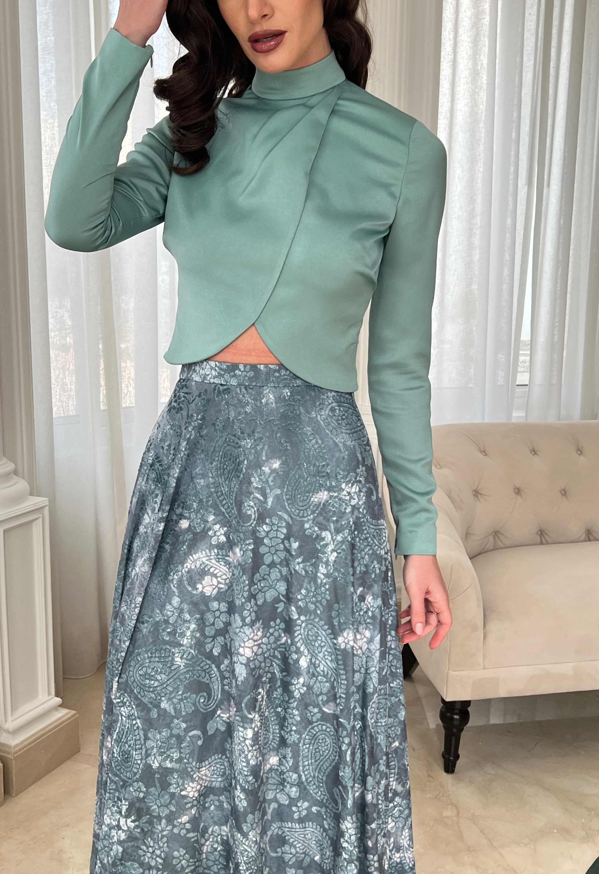 Heart cropped top and skirt in burnout velvet