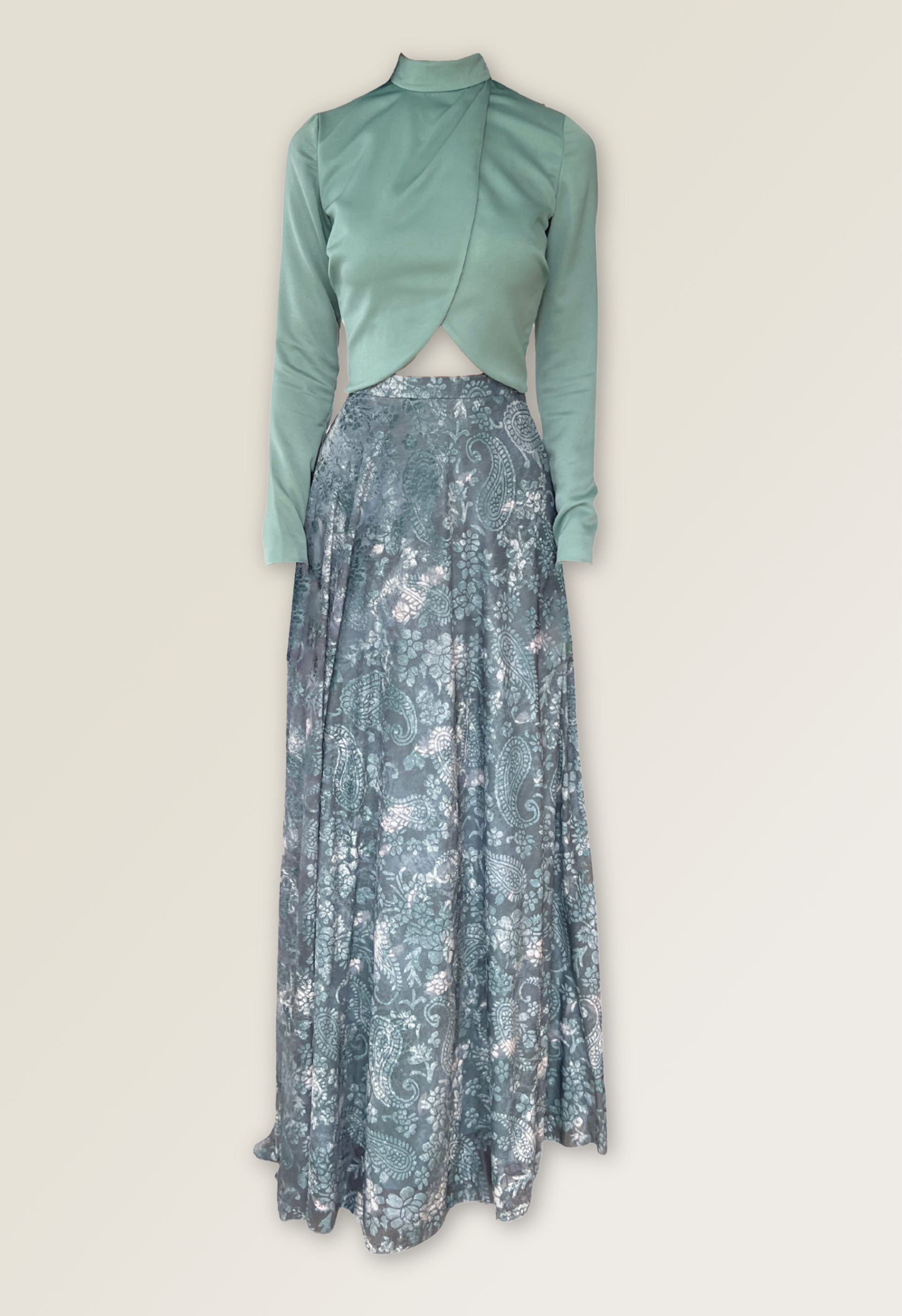 Heart cropped top and skirt in burnout velvet