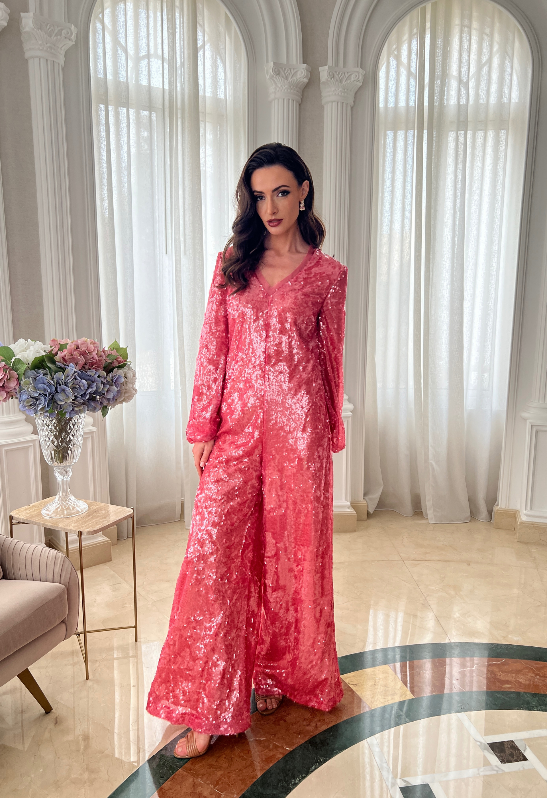 Sequin jumpsuit in red