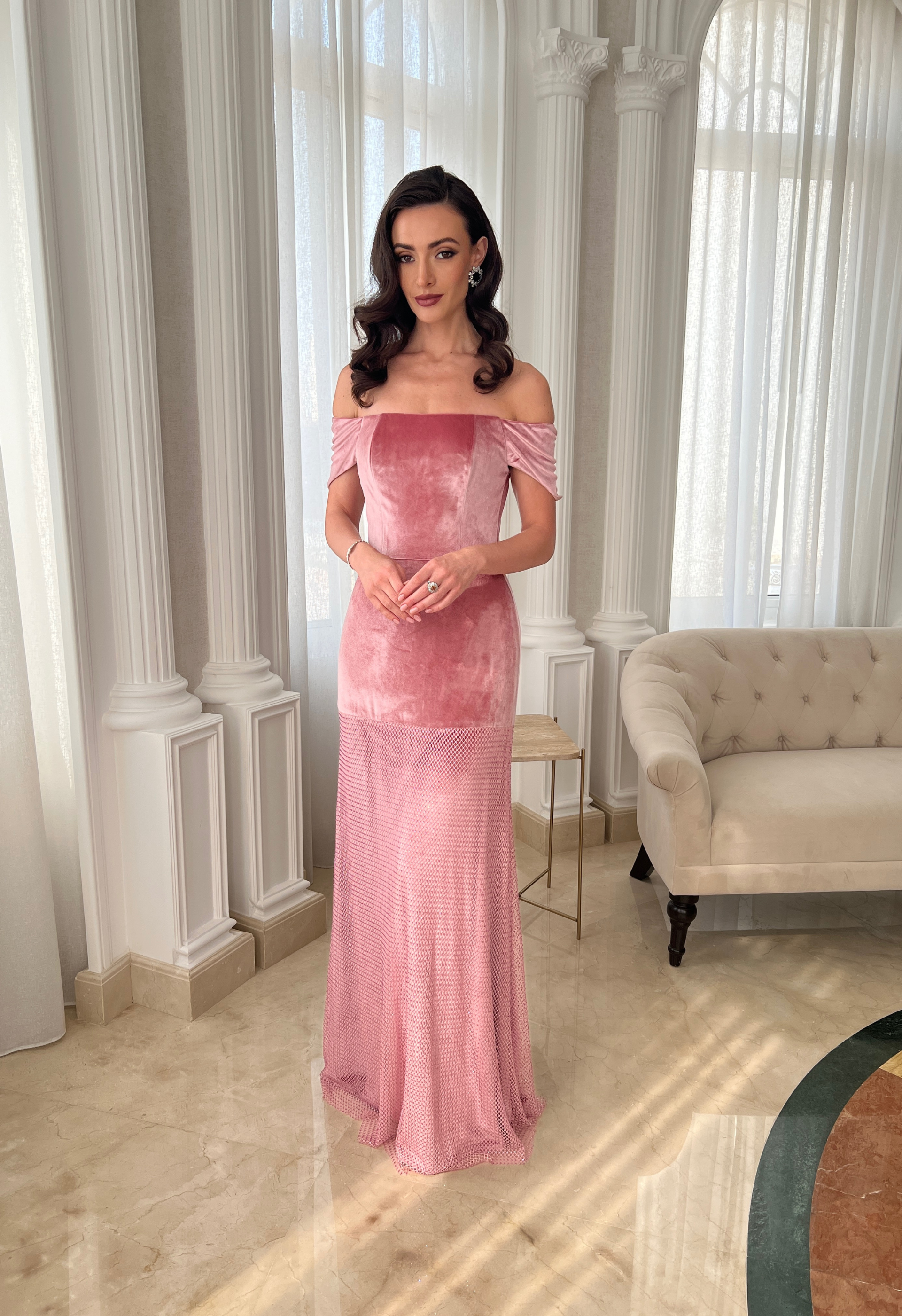 Velvet gown with rhinestone