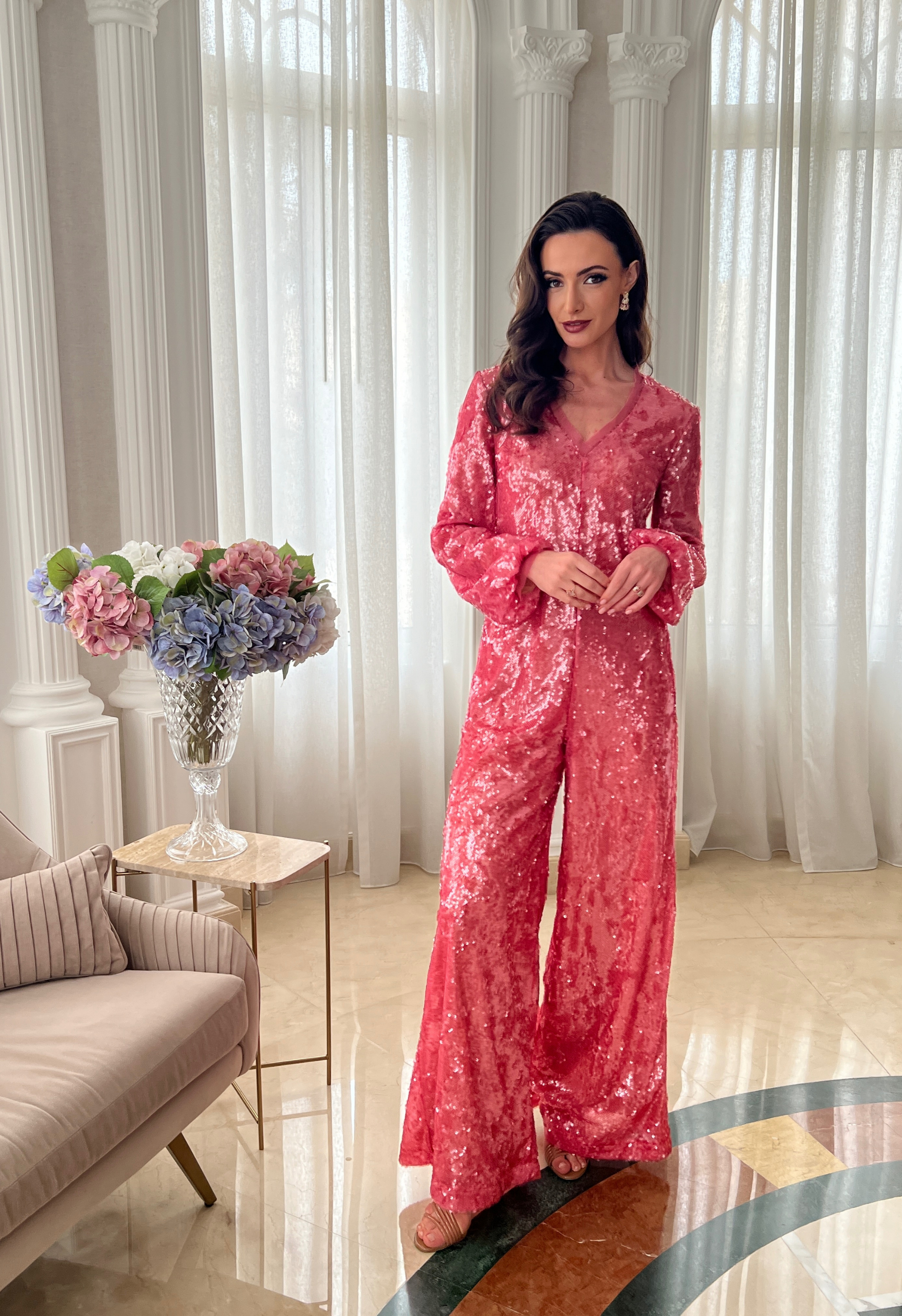 Sequin jumpsuit in red