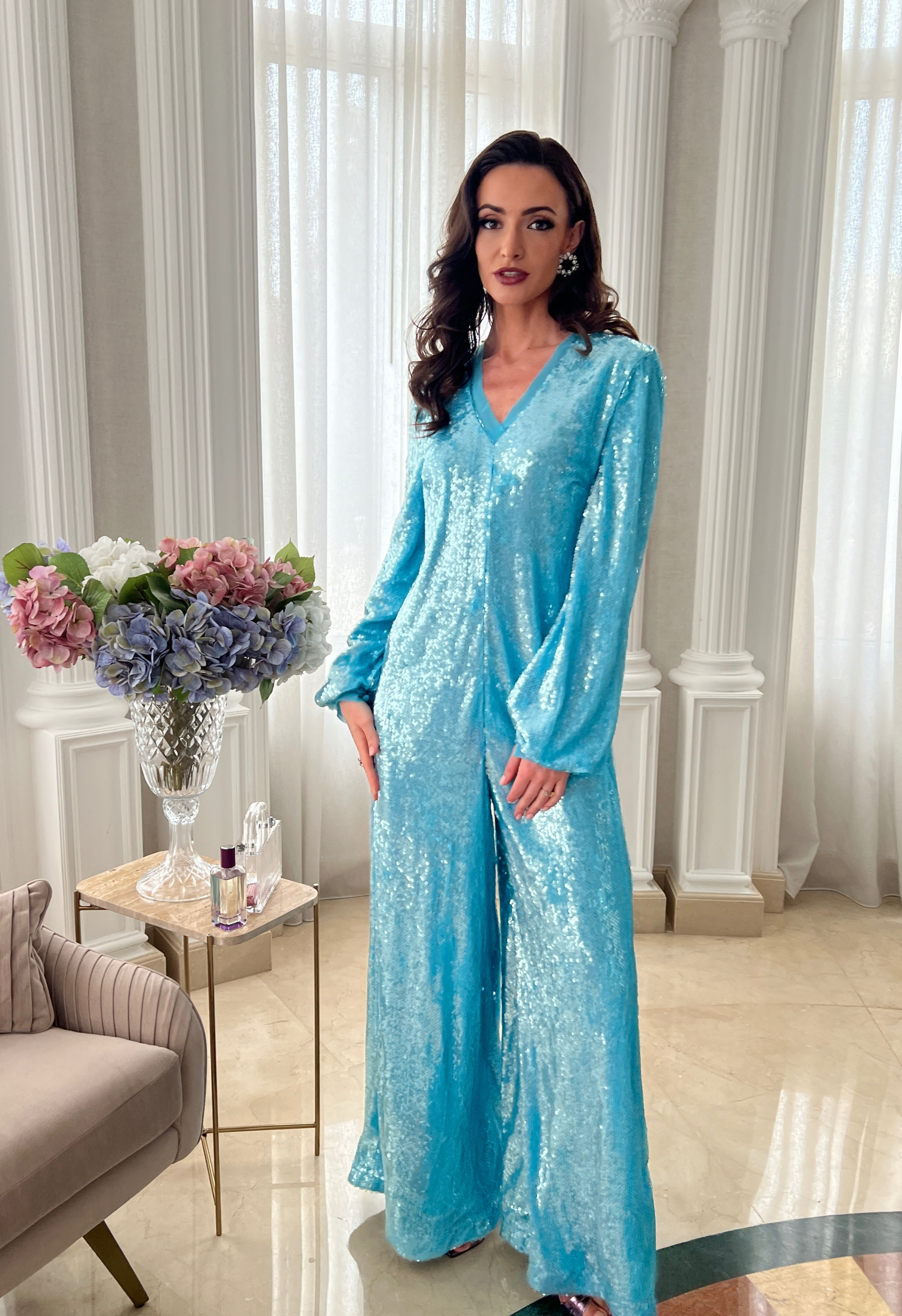 Sequin jumpsuit in blue