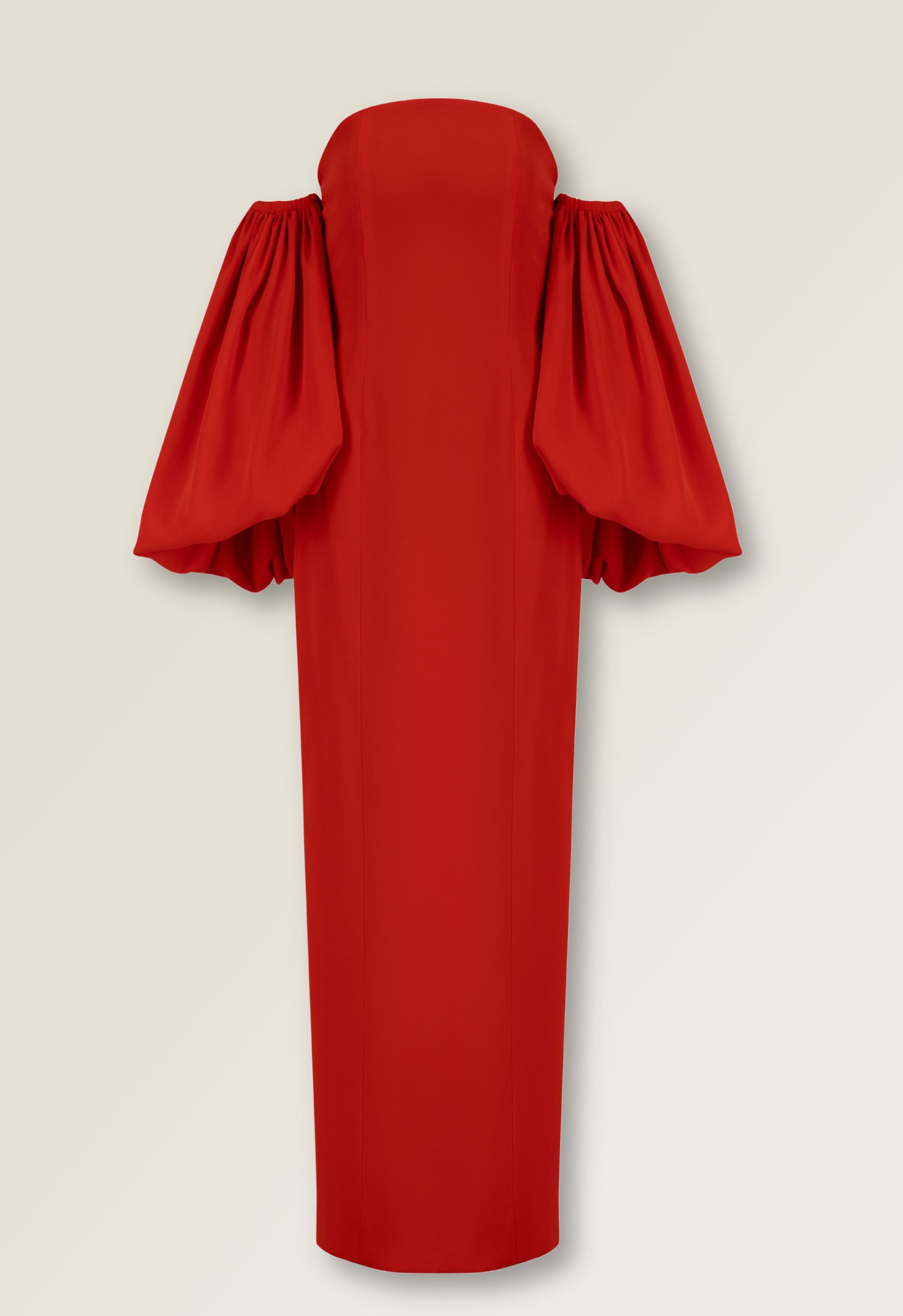 Red gown with puff sleeve