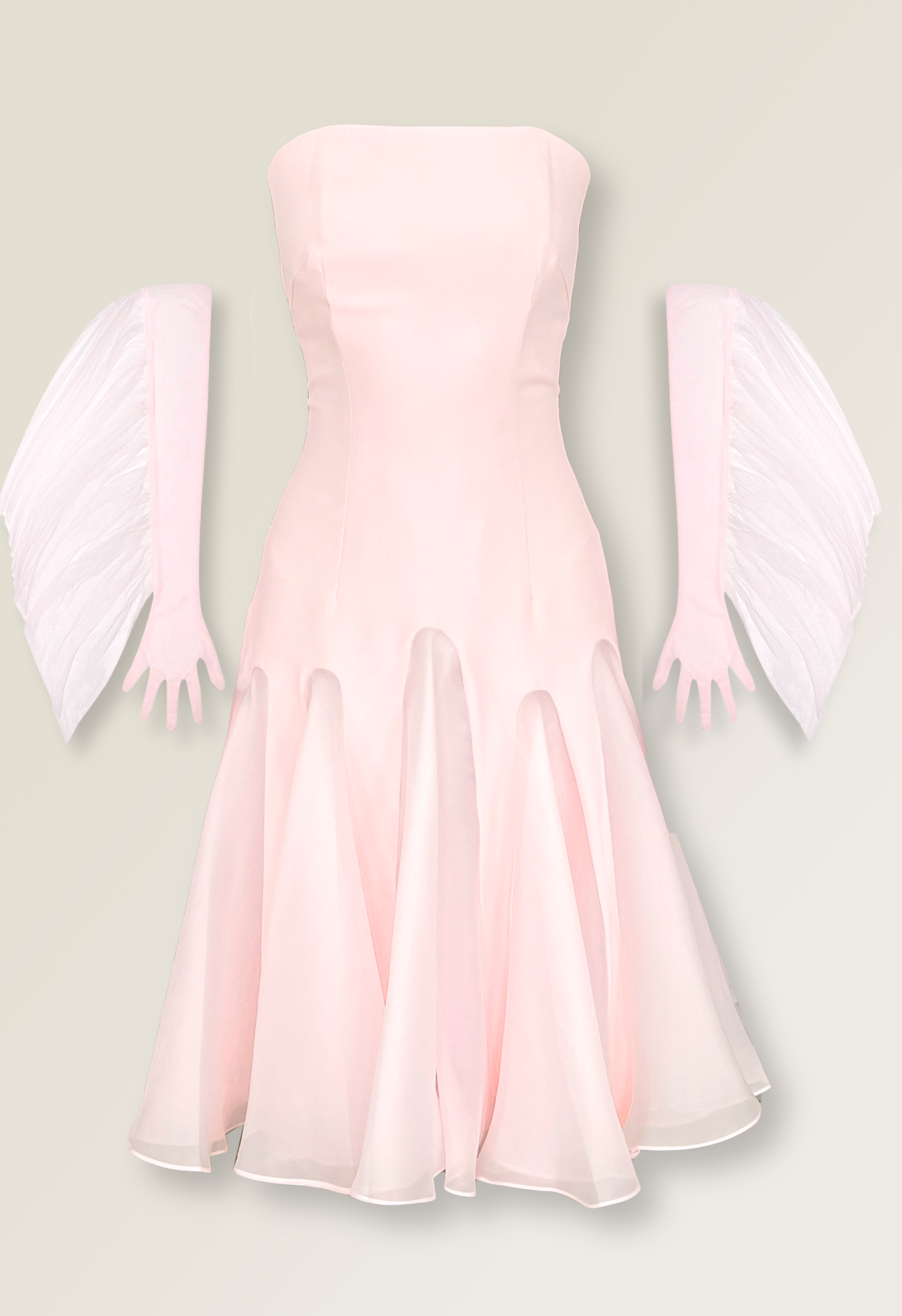 Strapless gown with tulle glove