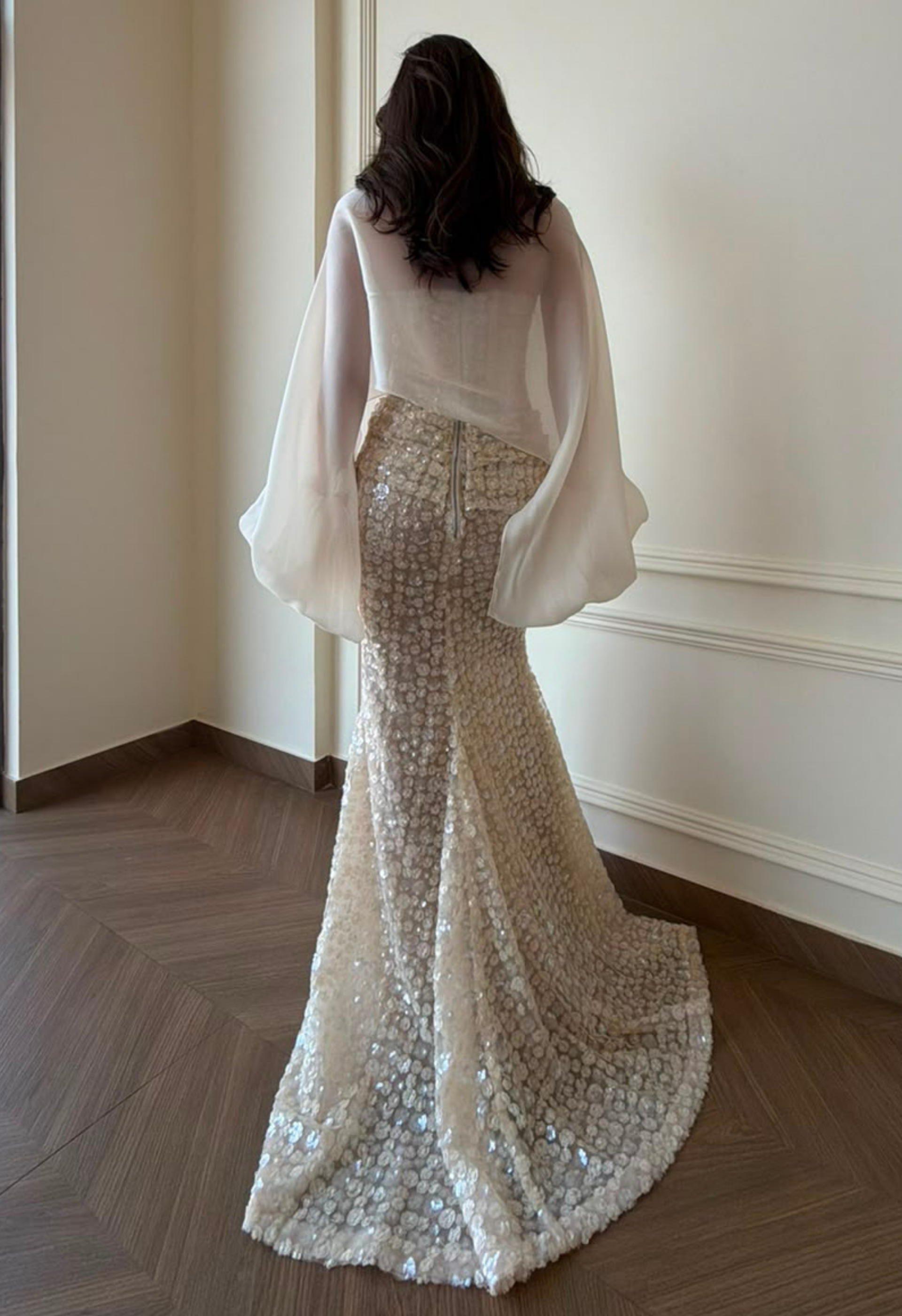Solstice Floral Embellished Mermaid Gown with Cape