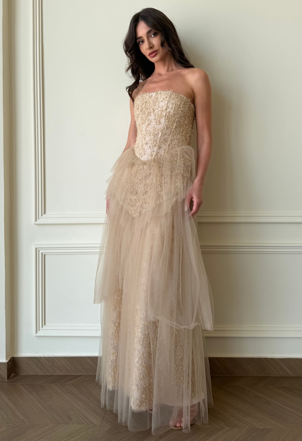Champagne Etoile Gown with Cape