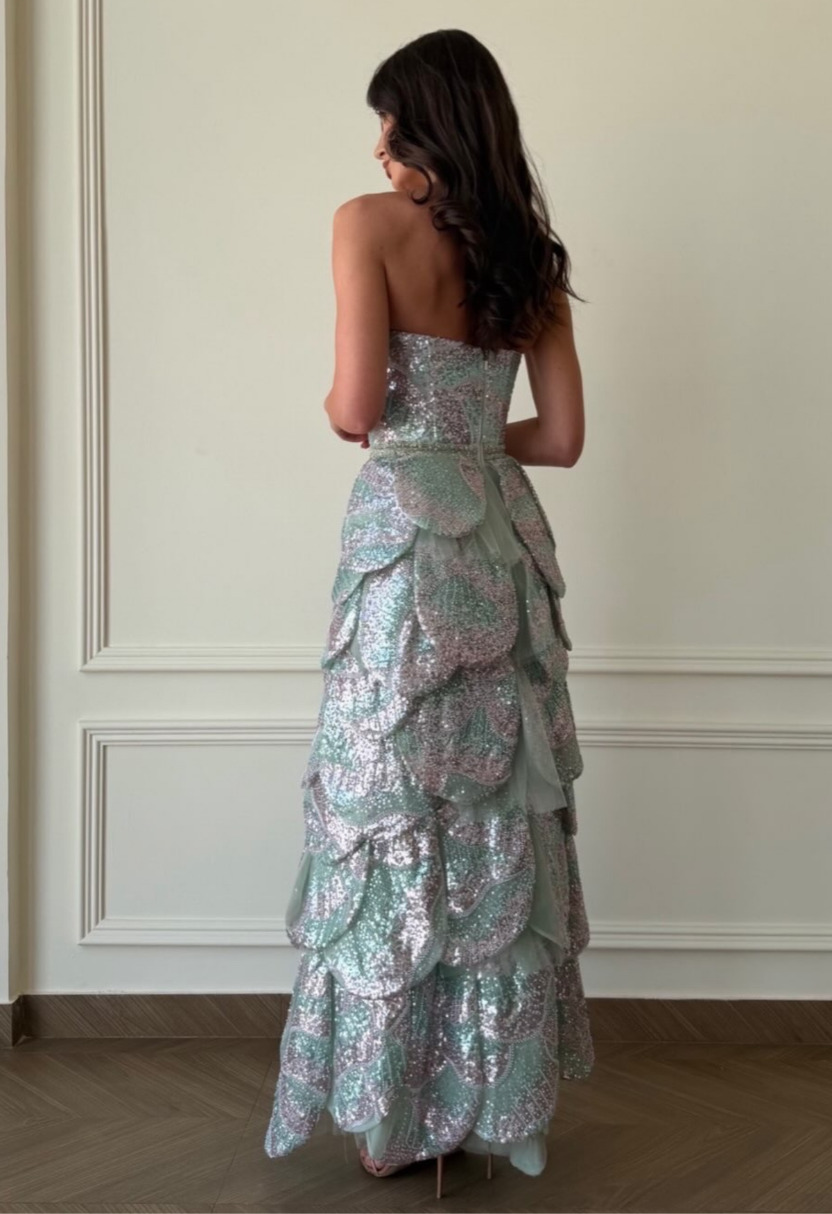 Aqua Celestia Ruffle Gown