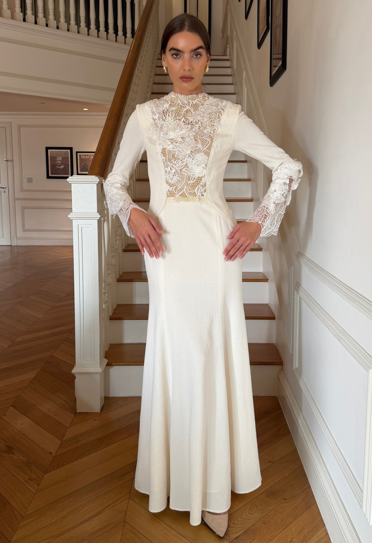 High Neck Lace Dress in Cream