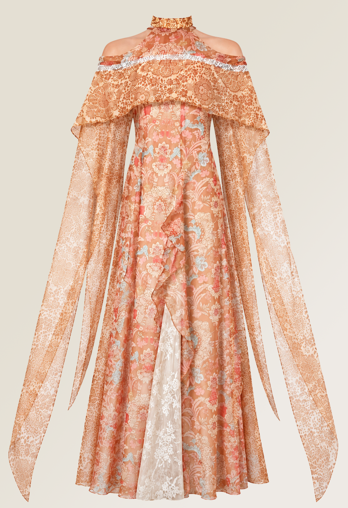 Baroque Halter Maxi Dress in Burnt Orange