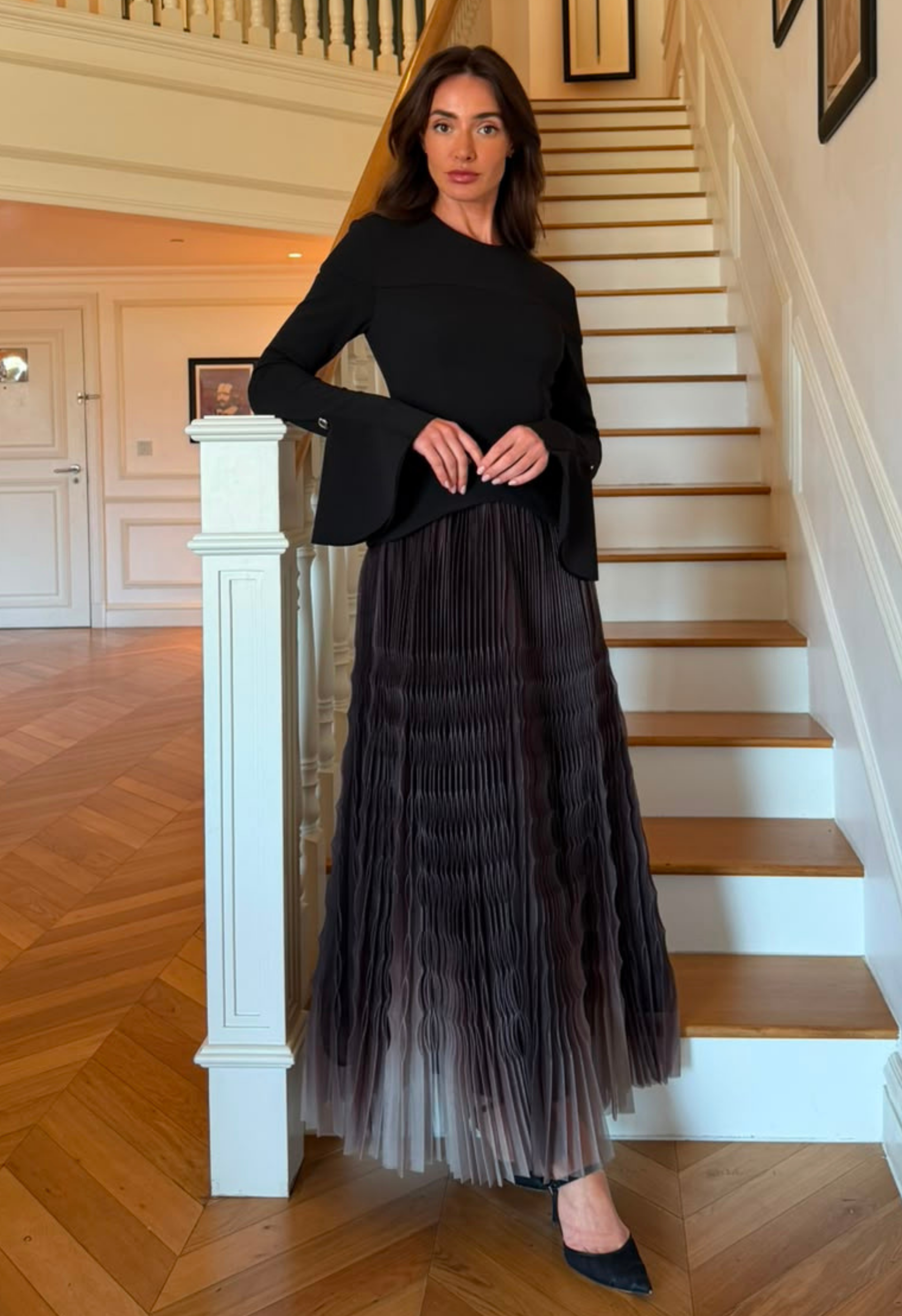 Black Ombre Pleated Dress