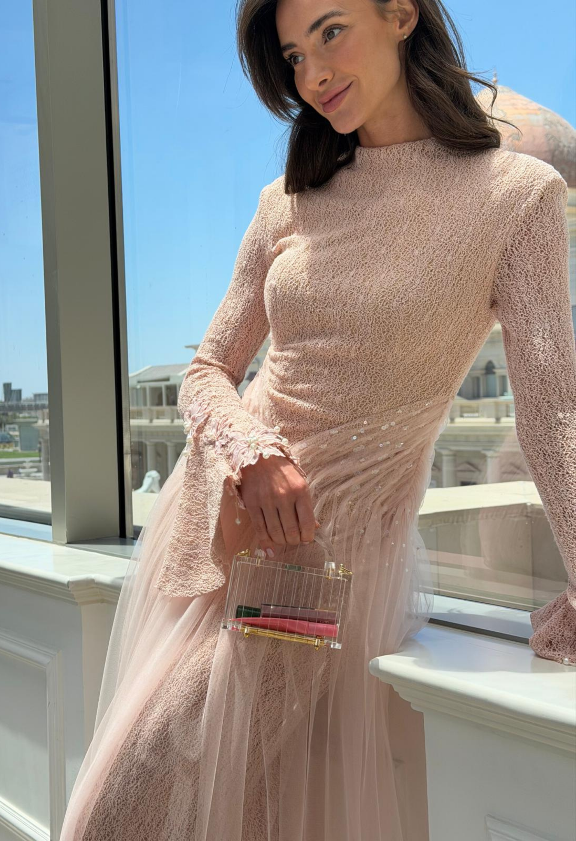 High Neck Draped Hip Gown