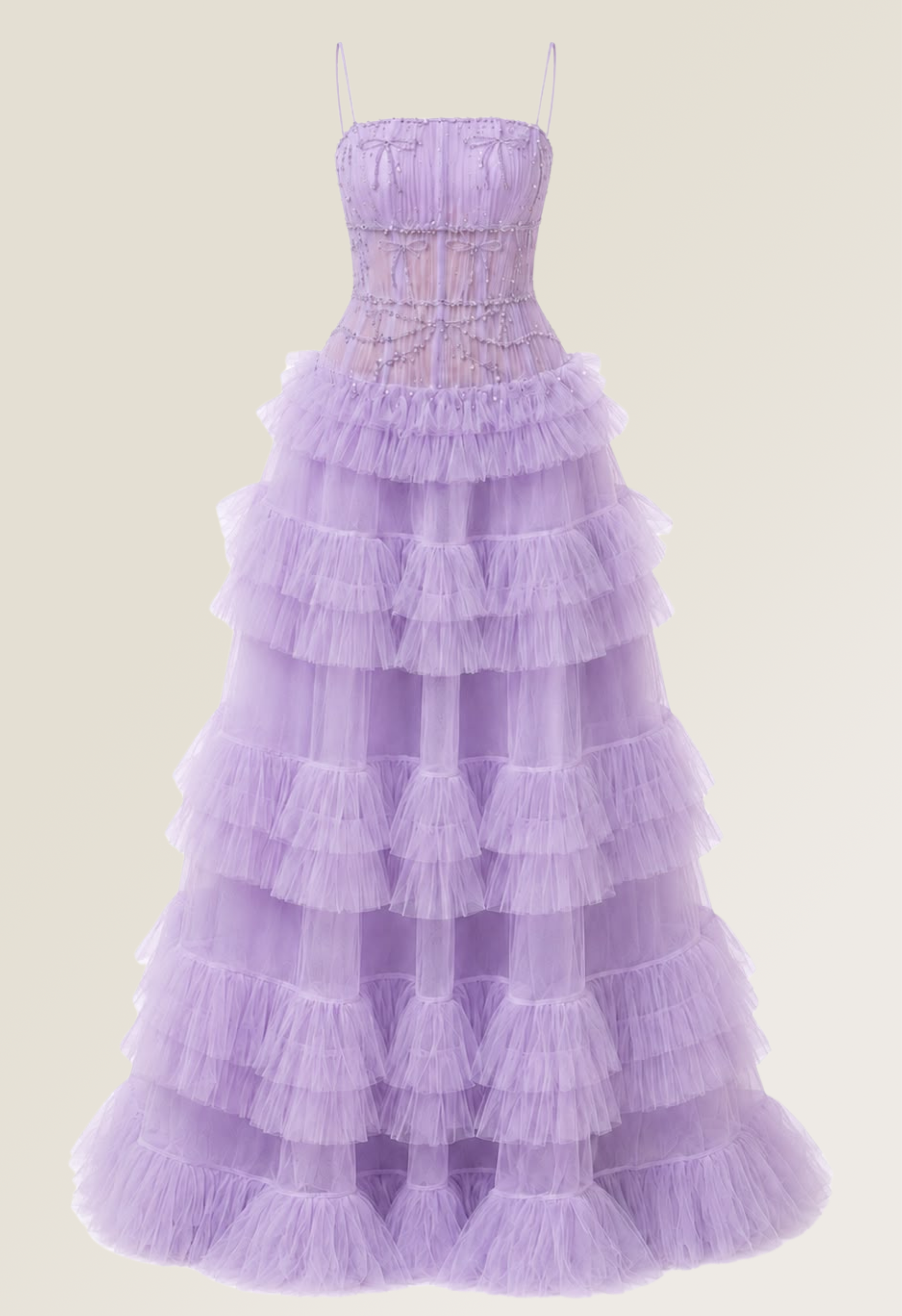 Violet Cascade Ruffle Gown