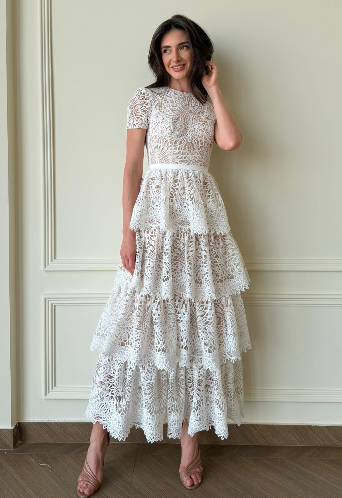 tiered lace sheath dress Sherri Hill 57073