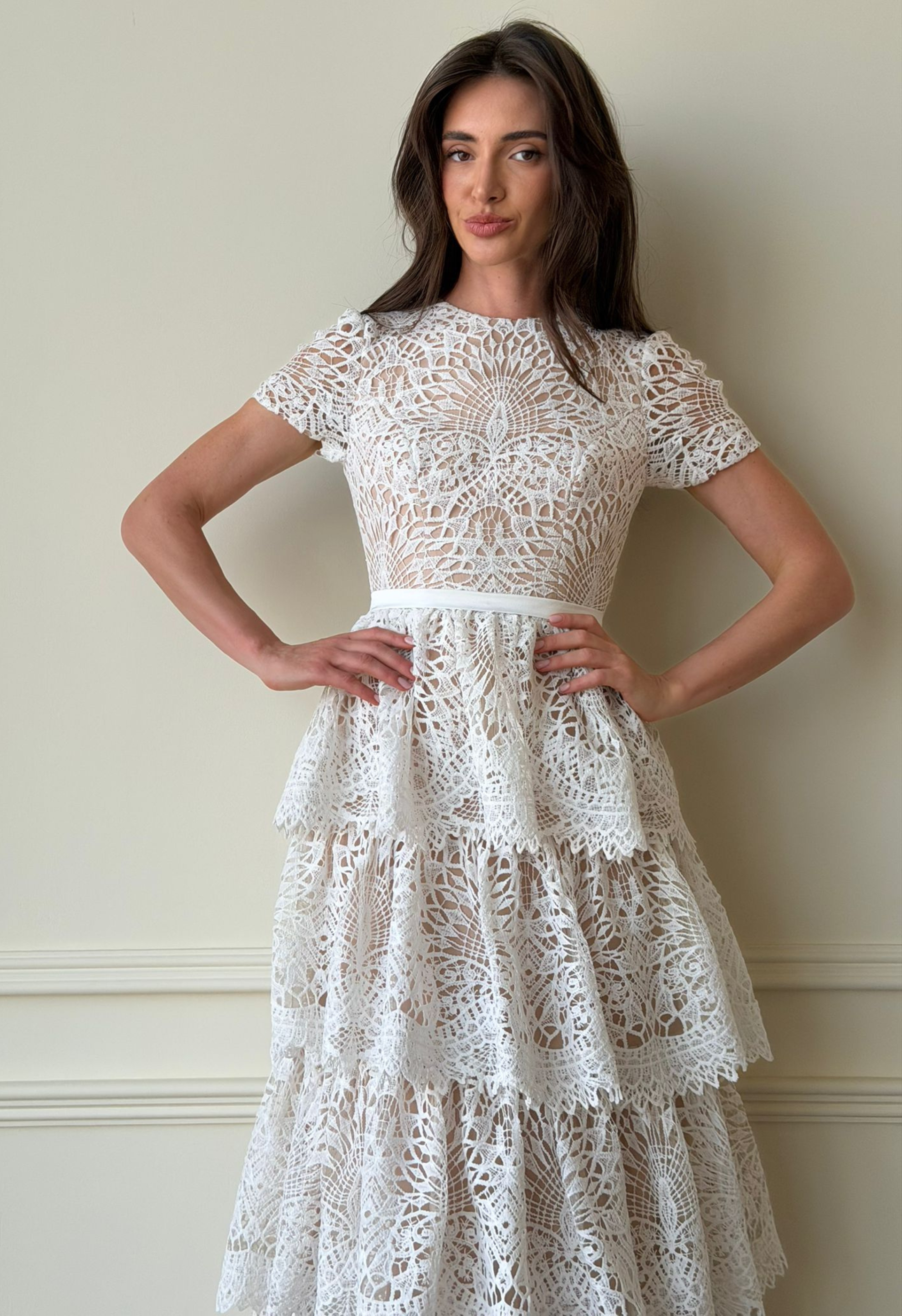 Ivory Romance Tiered Lace Dress