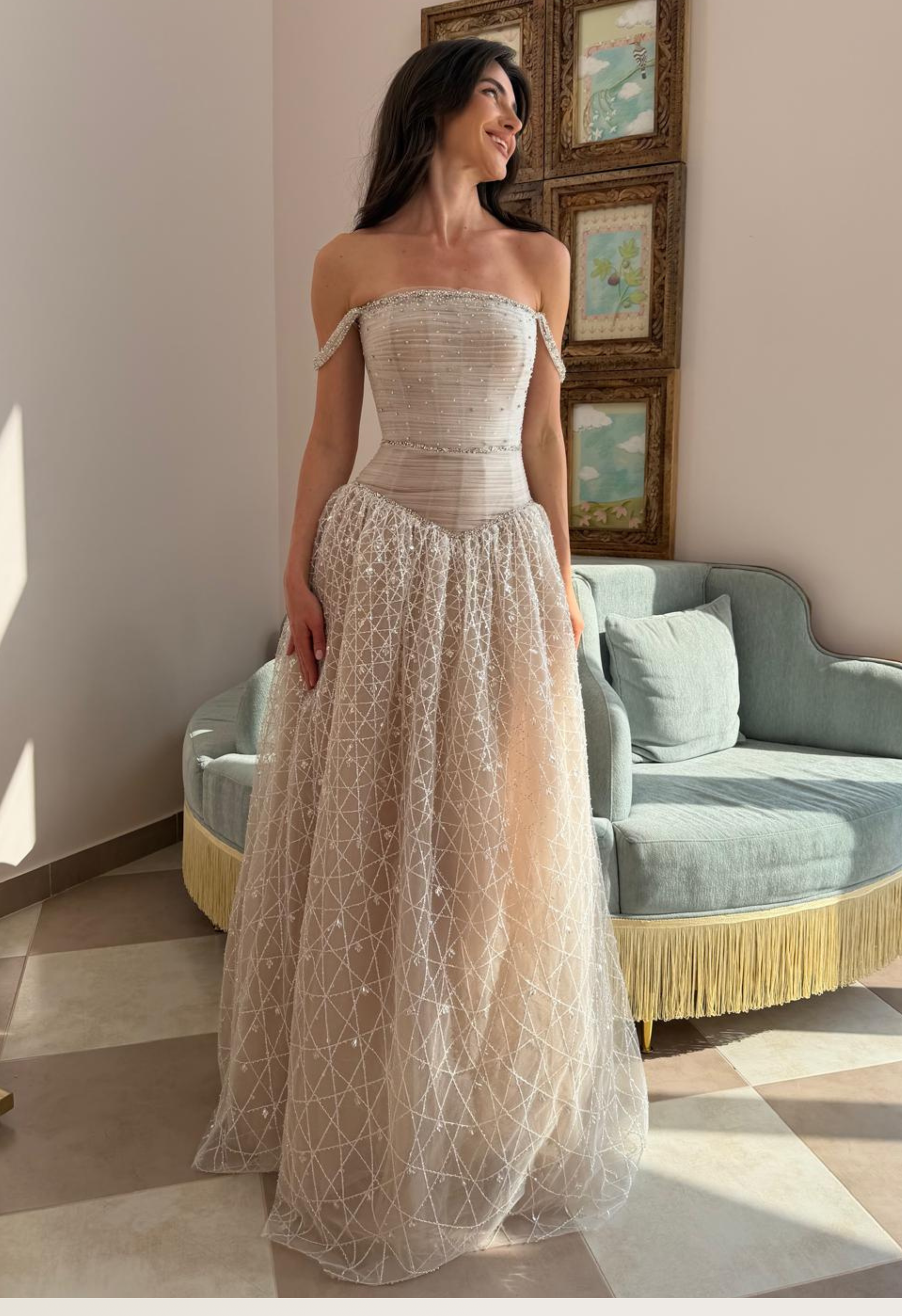 Beaded Tulle Gown