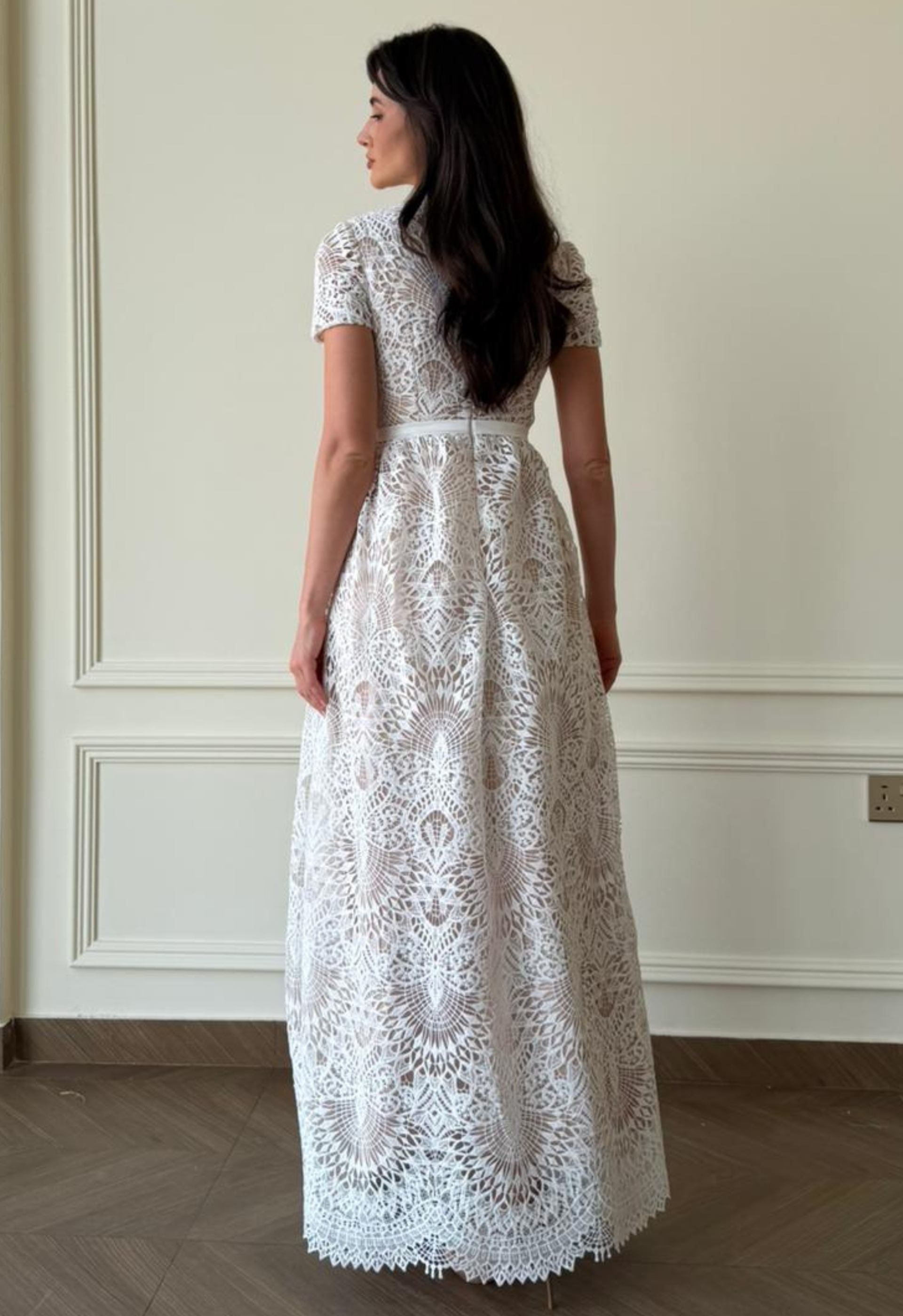 White Crochet Lace Midi Dress