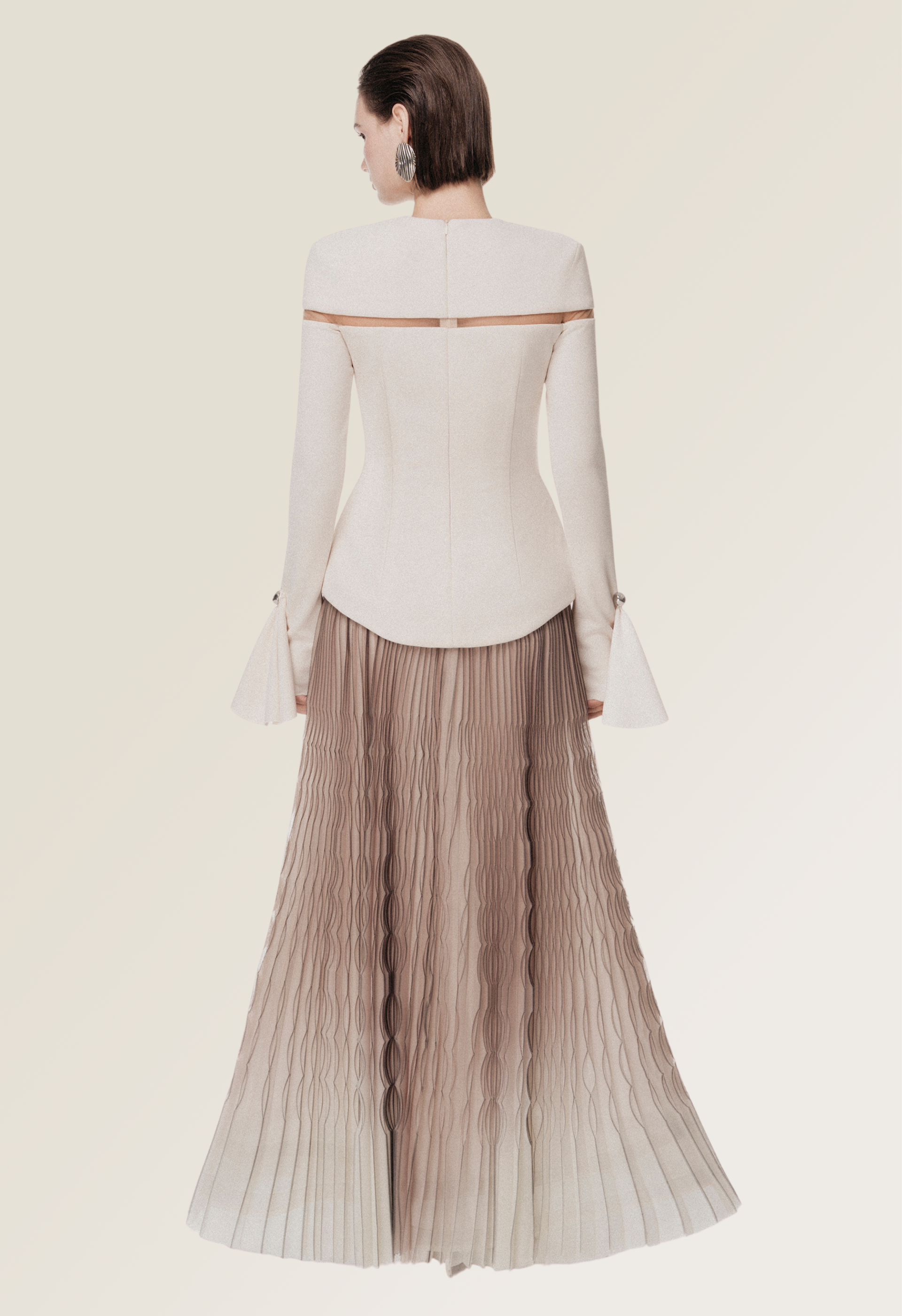 Cream Ombre Pleated Dress