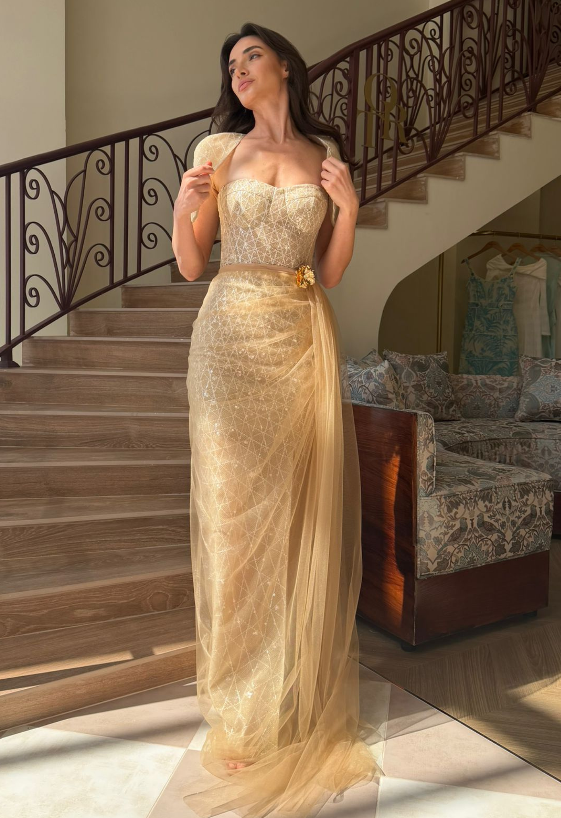 Lyrixa Gold Dress with Cape