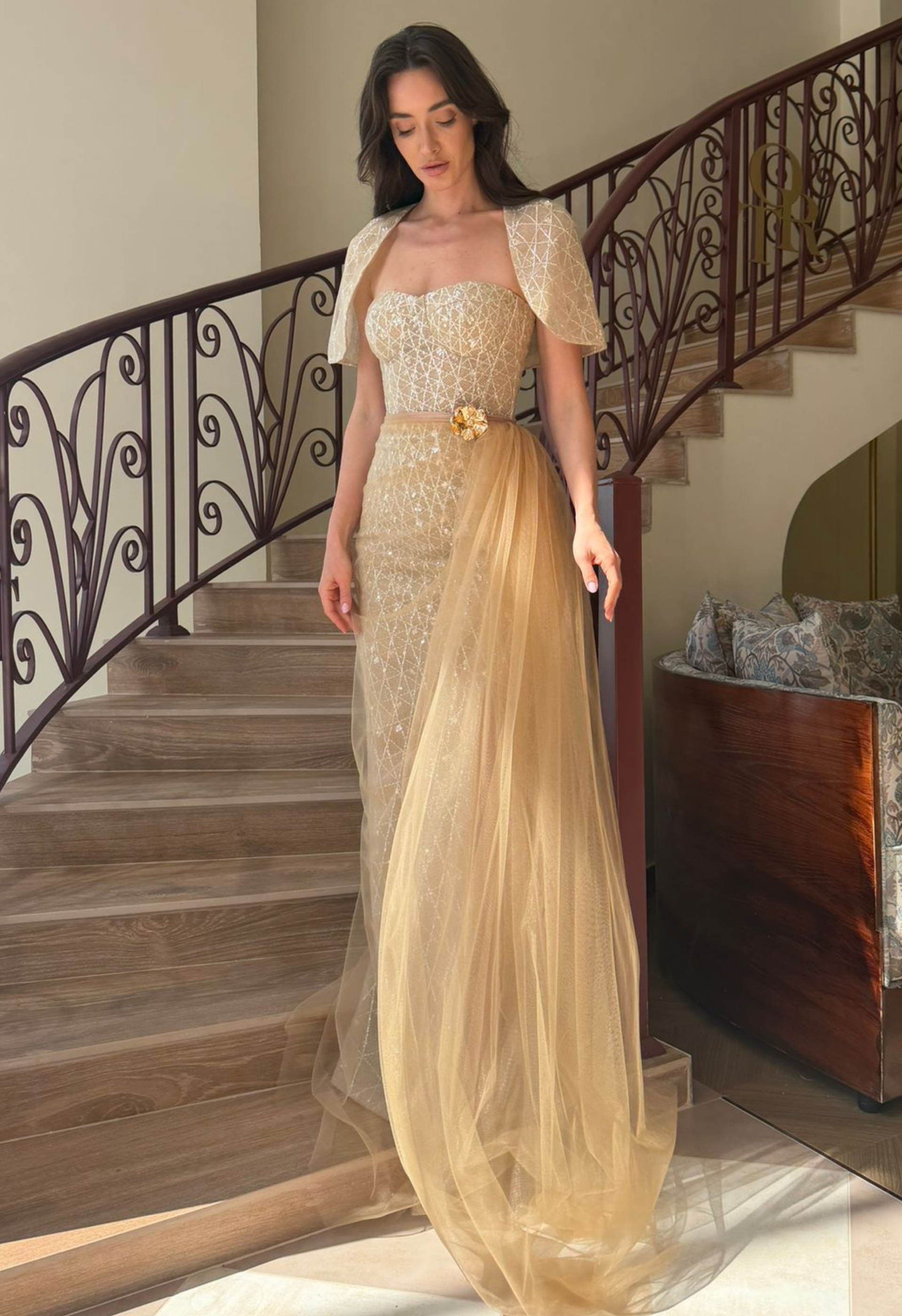 Lyrixa Gold Dress with Cape