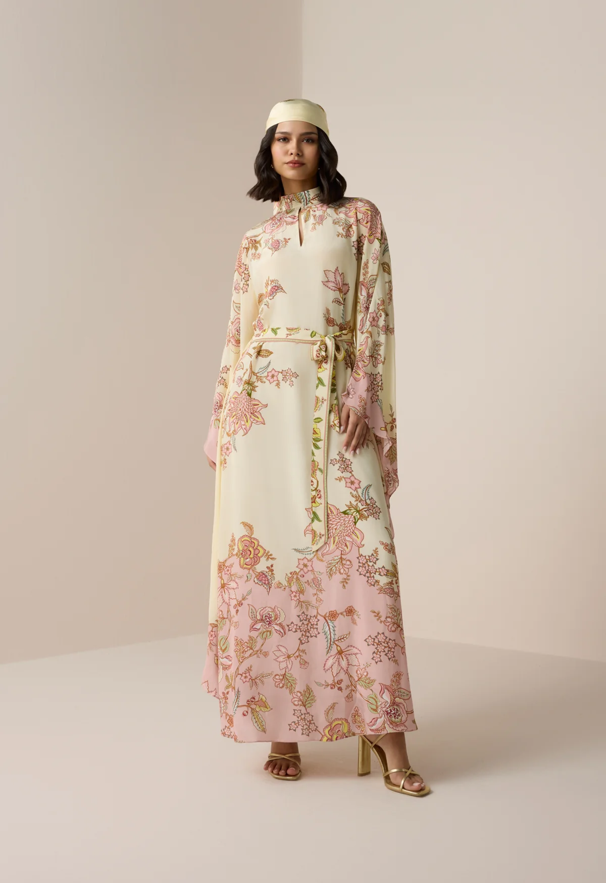 Pink Natural Crepe Maxi Kaftan