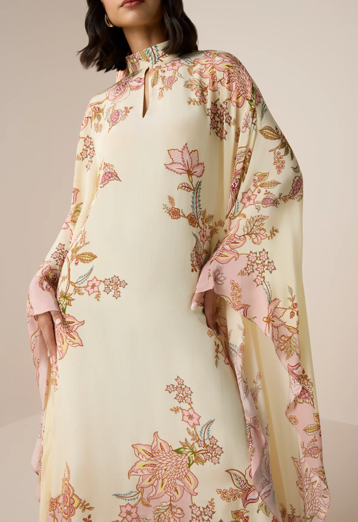 Pink Natural Crepe Maxi Kaftan