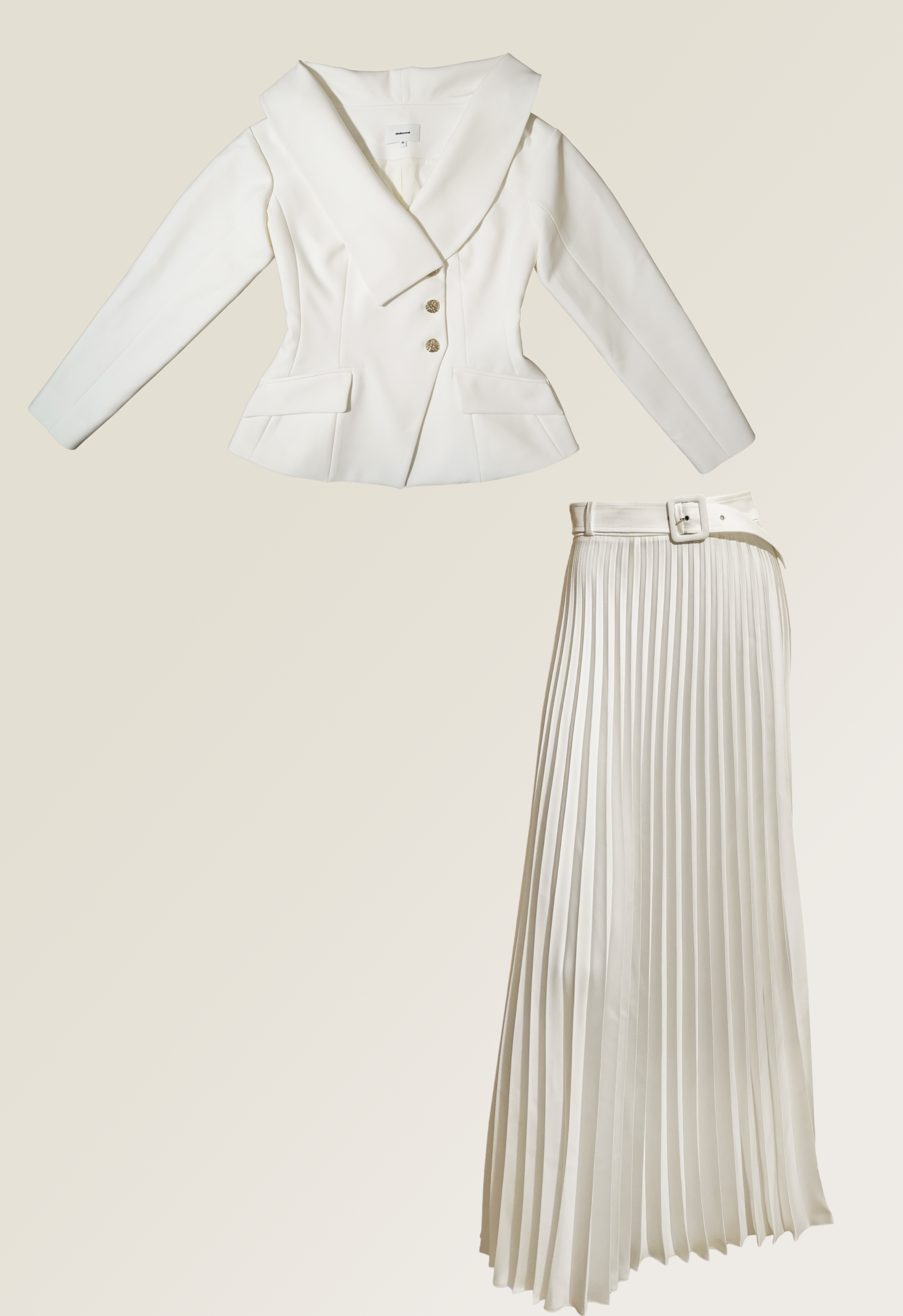 Pleated Blazer and Skirt in White