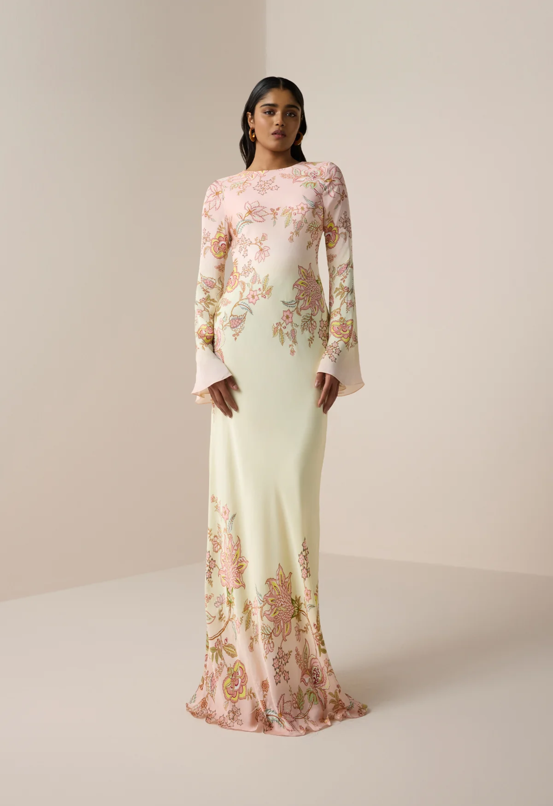 Yellow & Pink satin Maxi dress