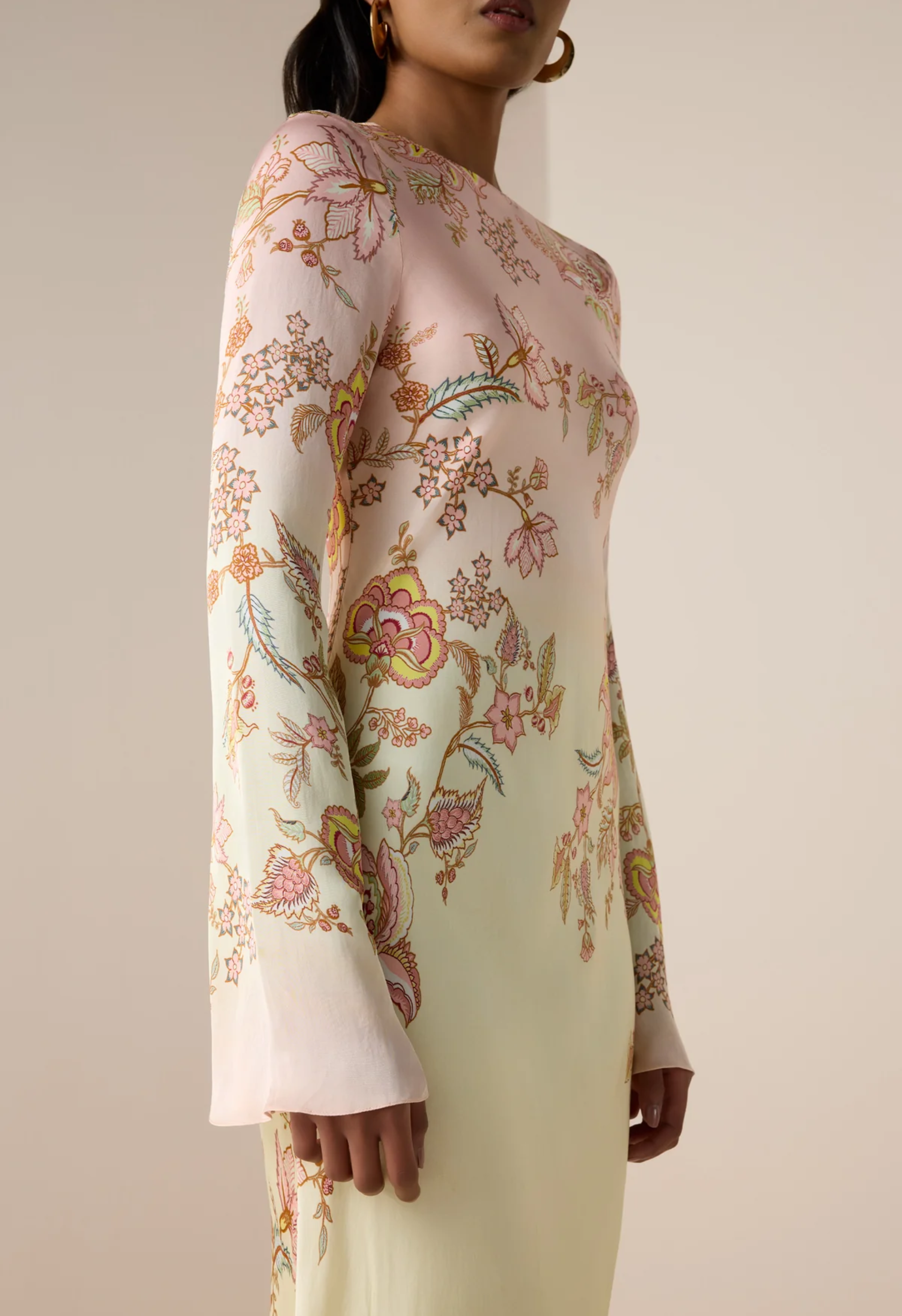 Yellow & Pink satin Maxi dress