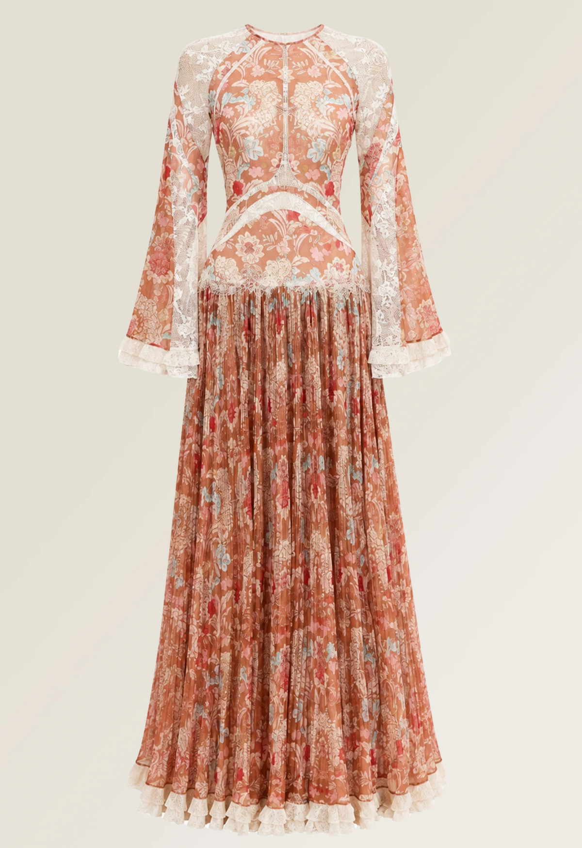 Baroque Pleated Maxi Dress in Red Ochre