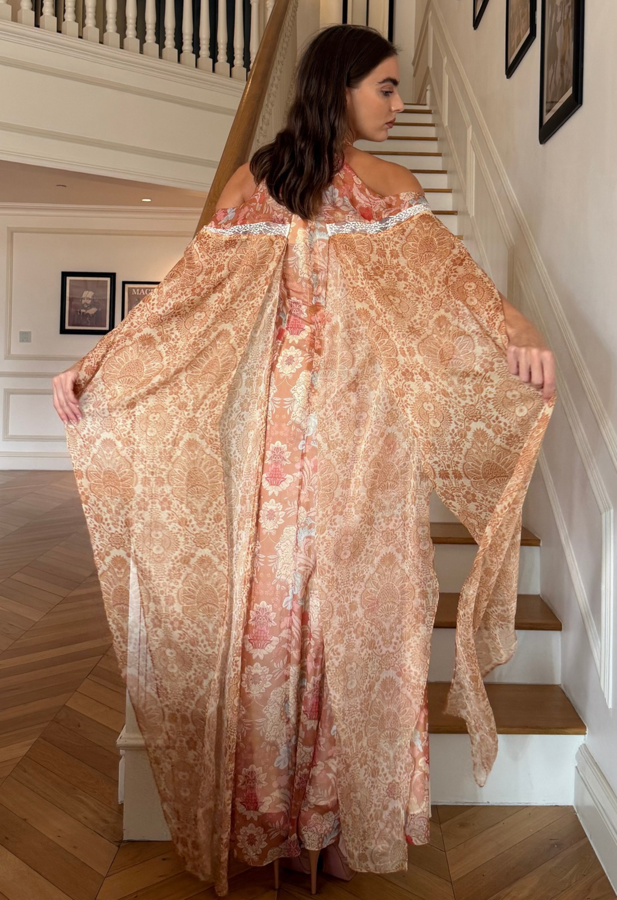 Baroque Halter Maxi Dress in Burnt Orange