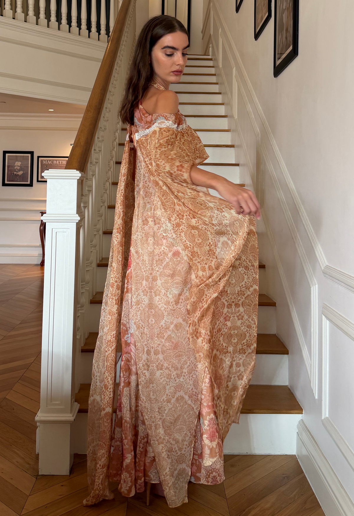 Baroque Halter Maxi Dress in Burnt Orange