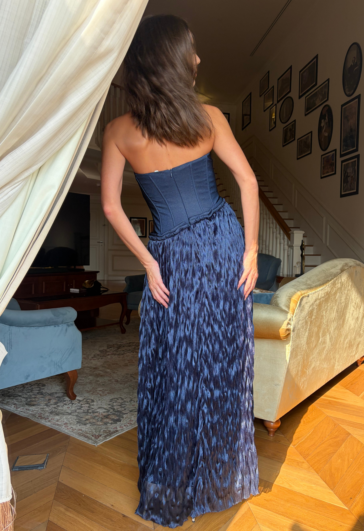 Off-Shoulder Corset Textured Dress