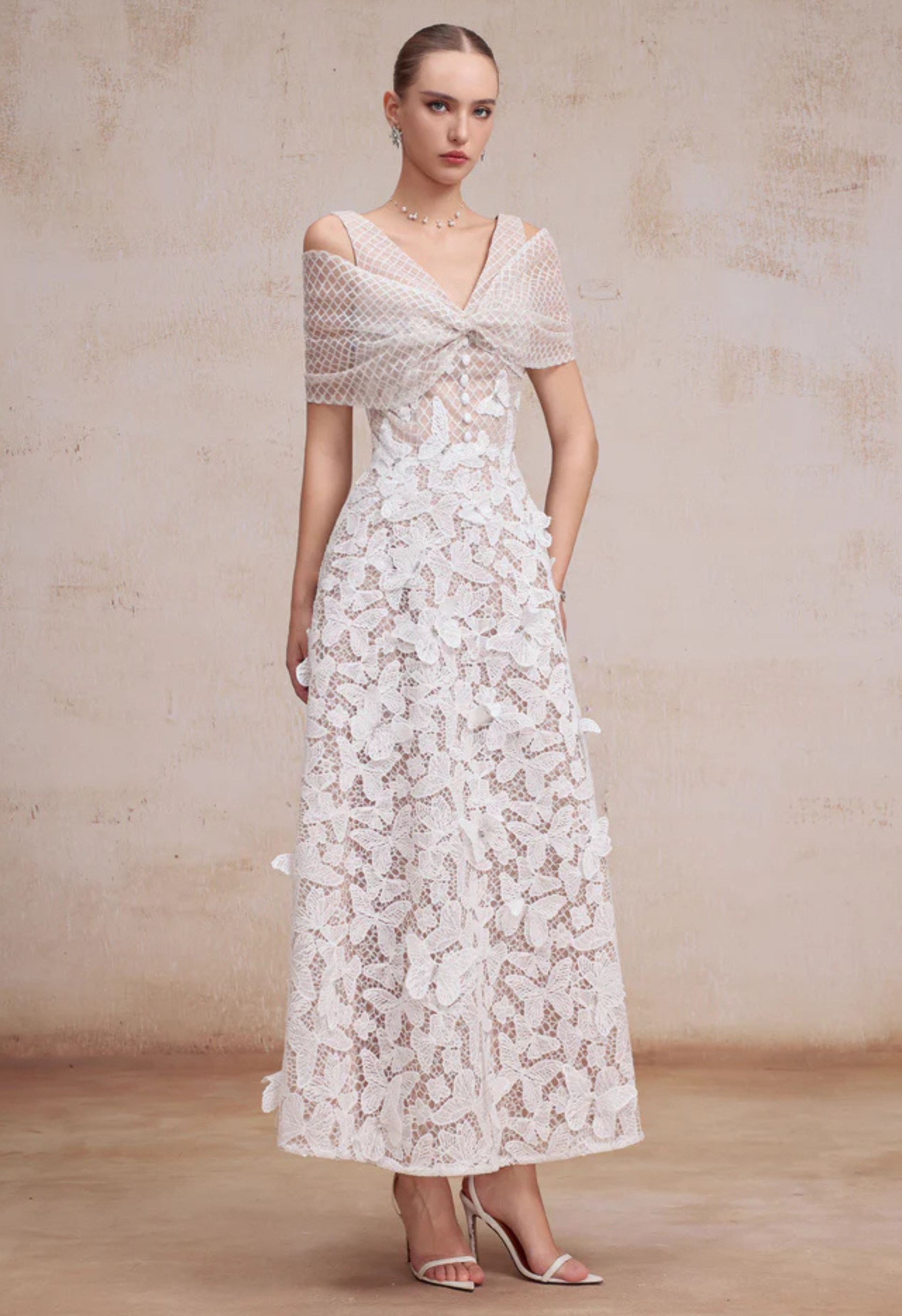 Juliet Dress with Off-shoulder Shawl