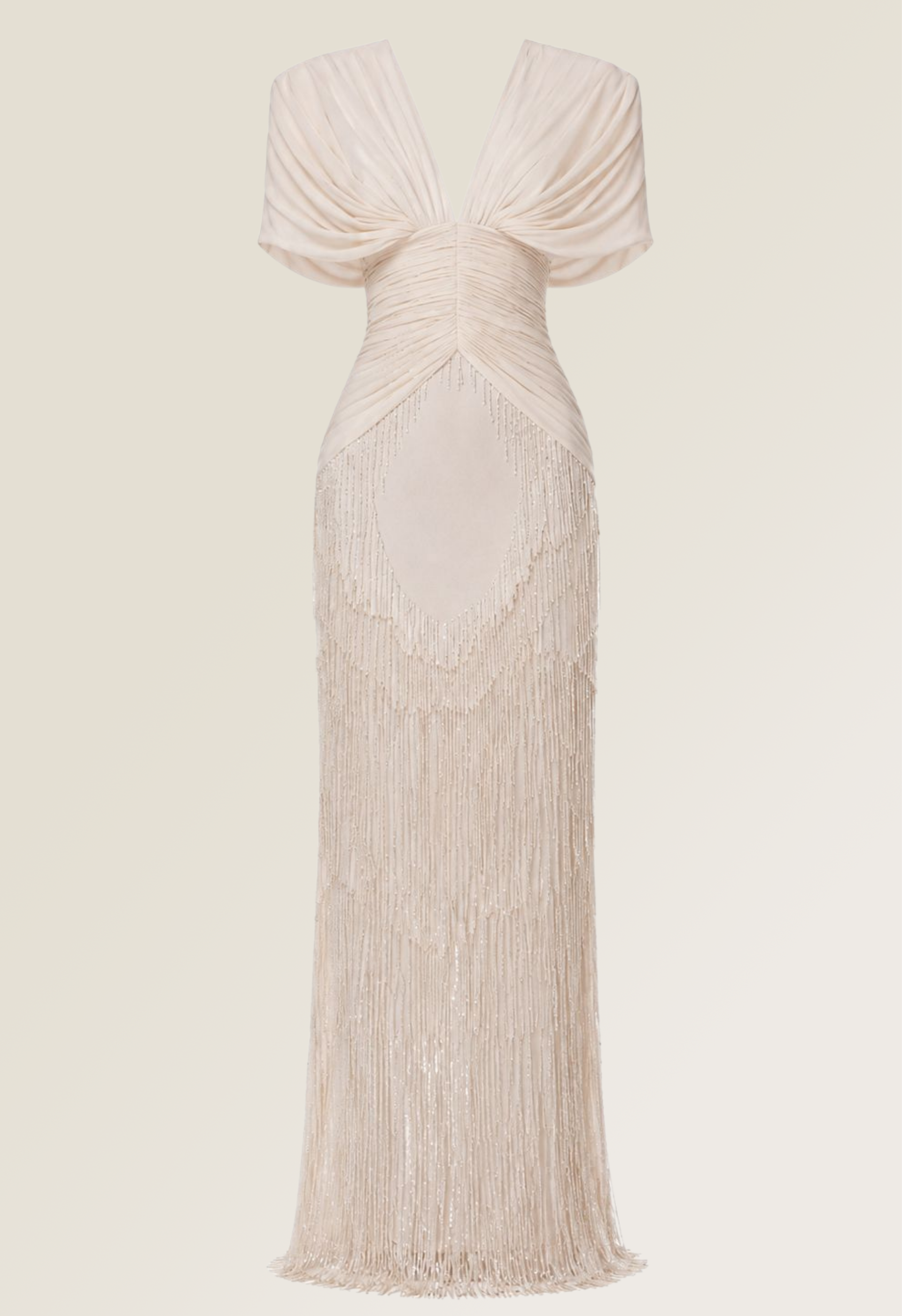 Deep V Fringe-Trimmed Long Dress