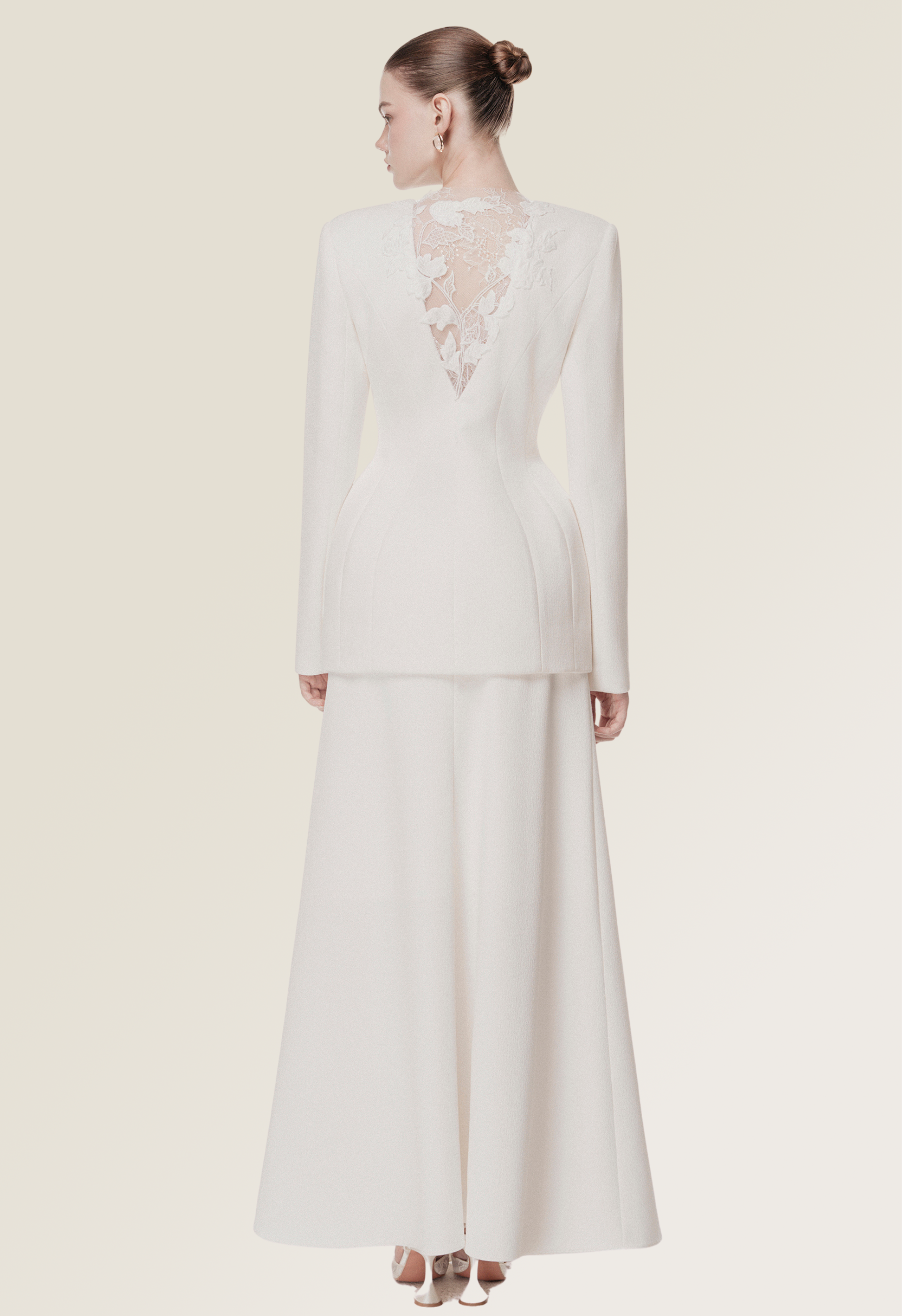 Ivory Draped Collar Tailored Set