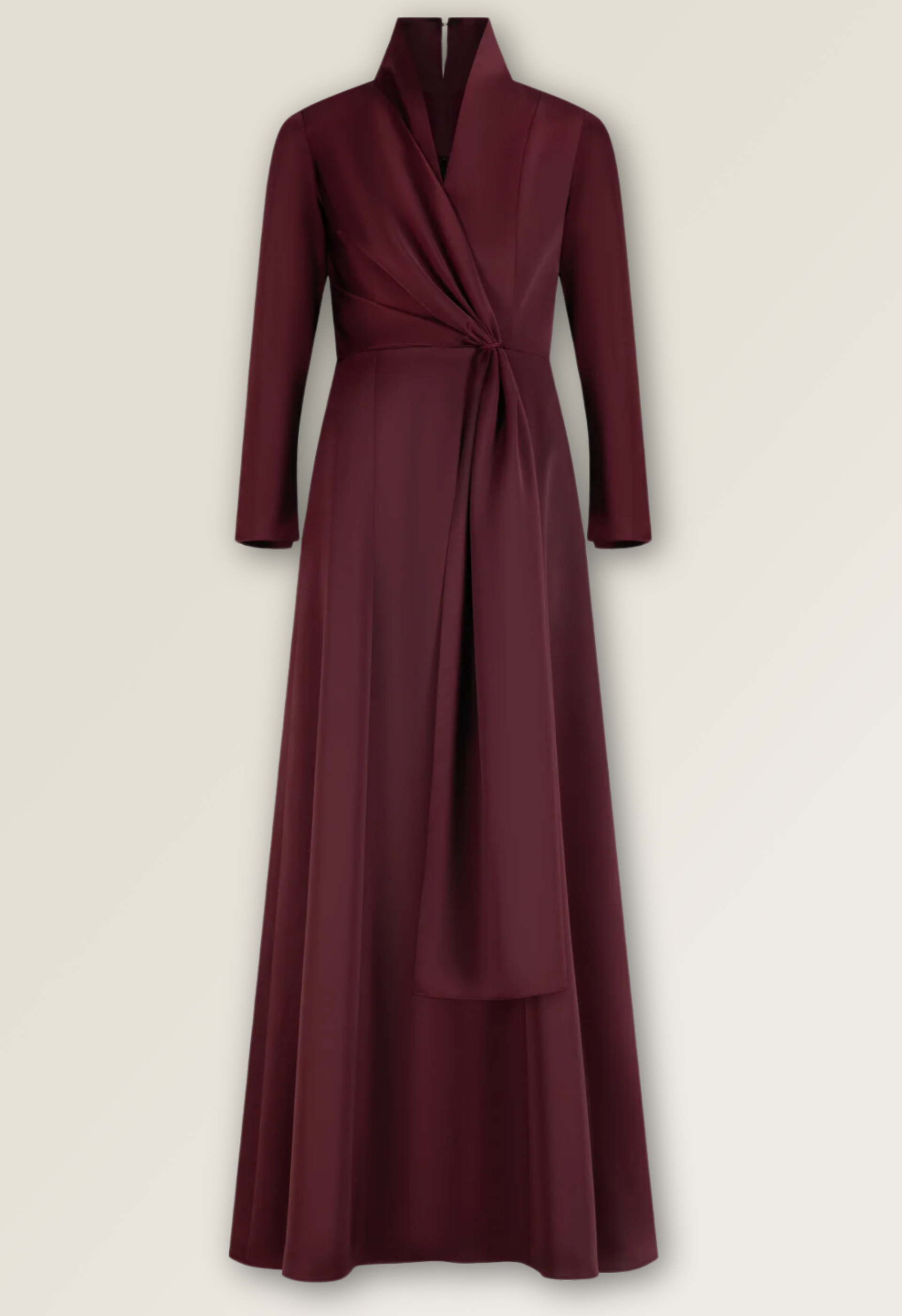Long Sleeve Collared Wrap A Line Gown