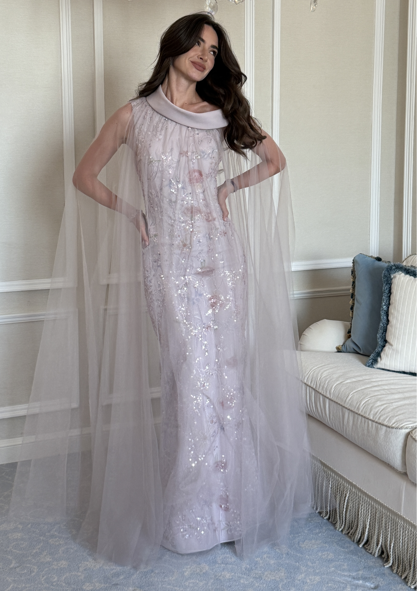 Tulle Overlay Embroidered Dress