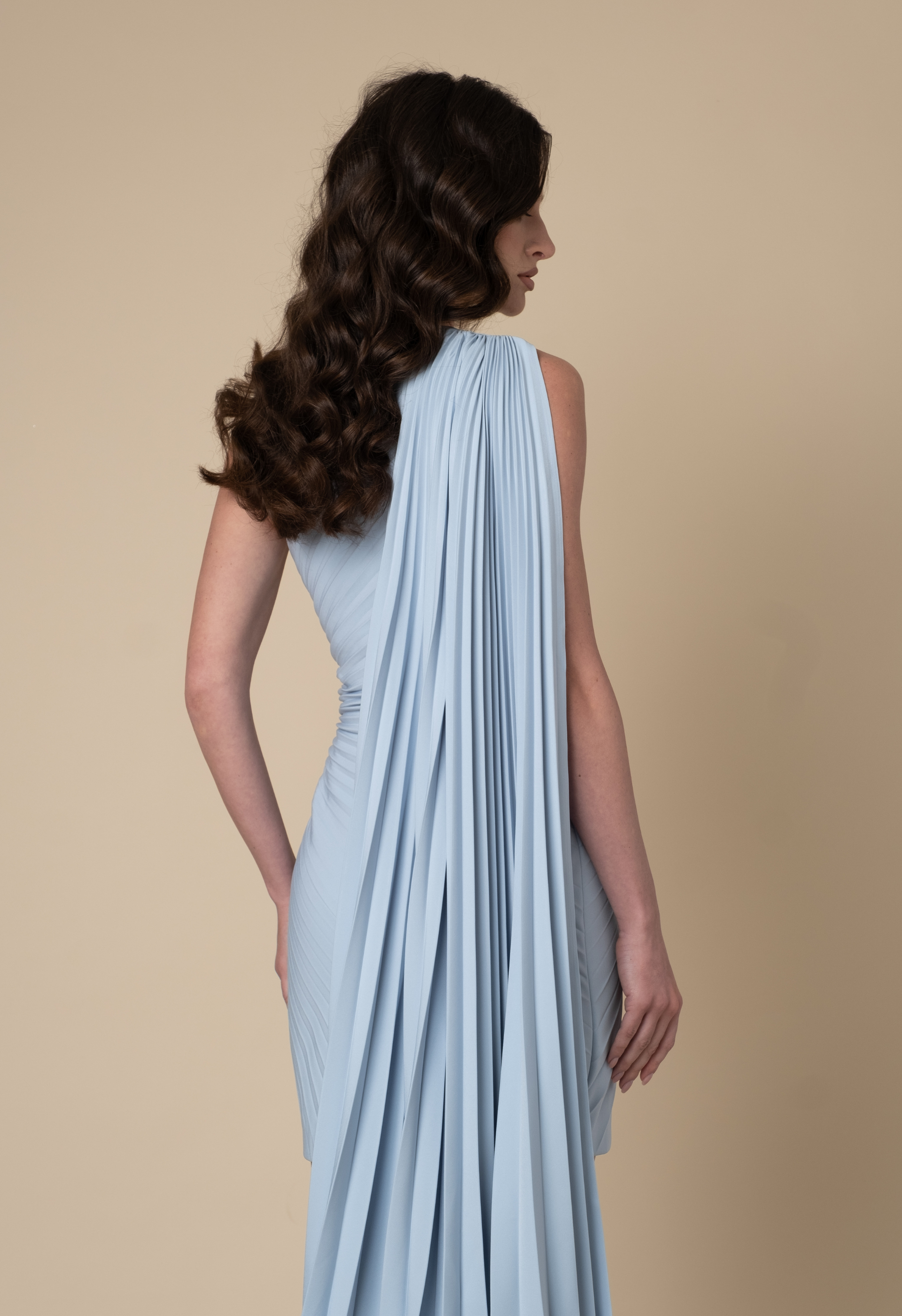 Short Dress in Pleated Crepe