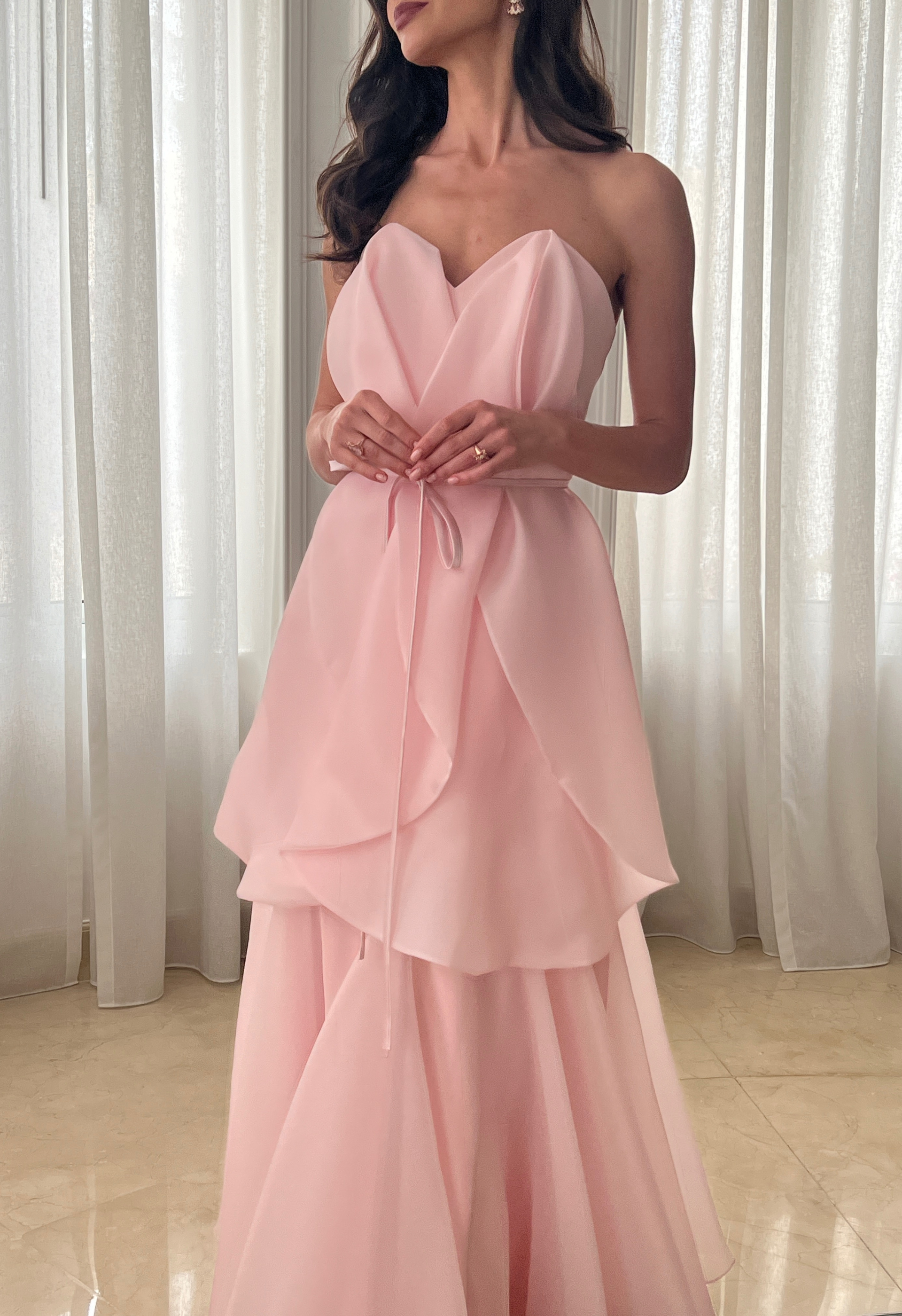 Strapless organza and crepe ballgown