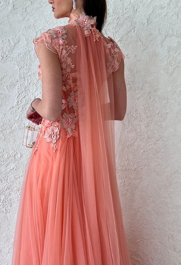 High-Collar Floral Corset Dress