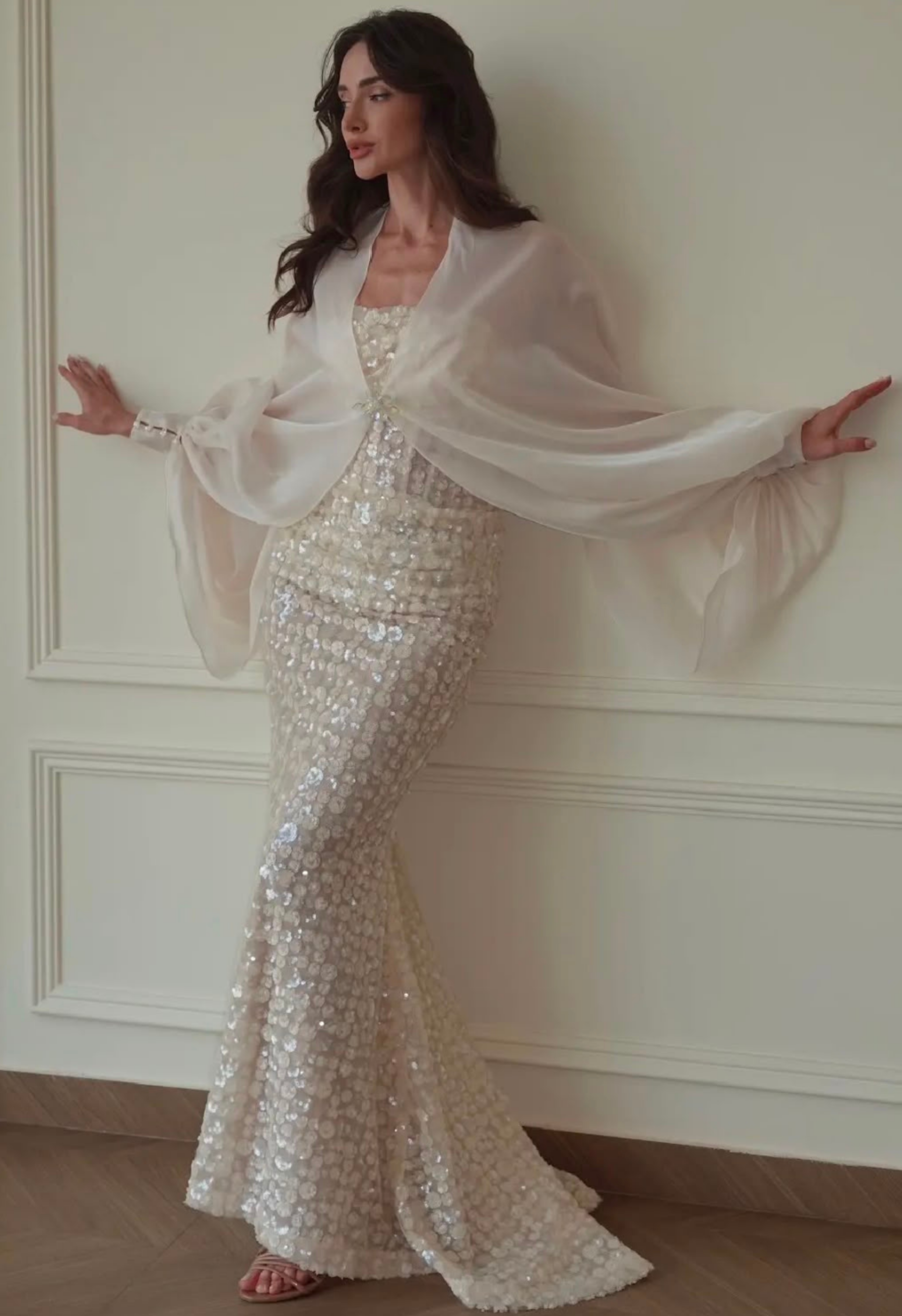 Solstice Floral Embellished Mermaid Gown with Cape