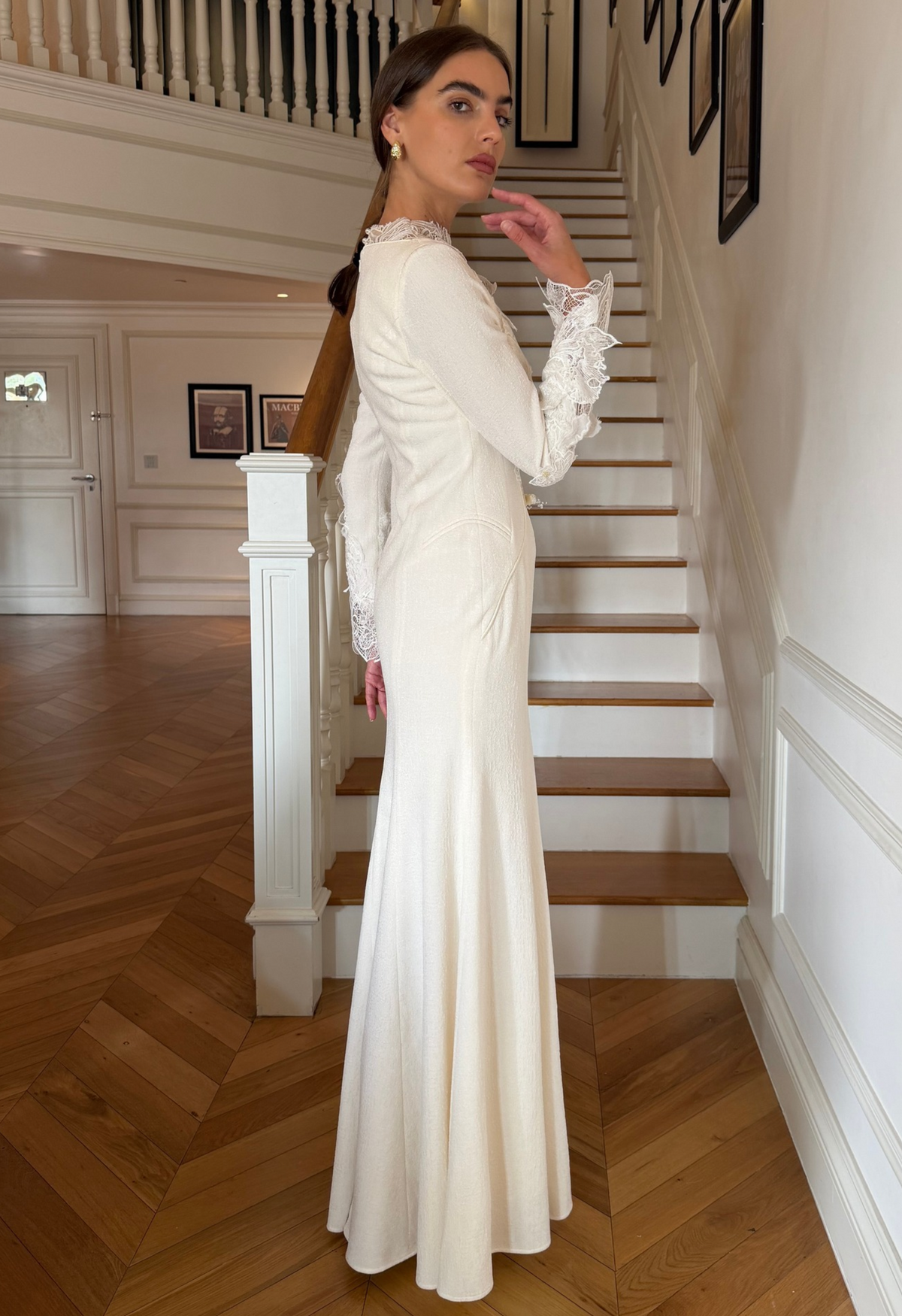High Neck Lace Dress in Cream