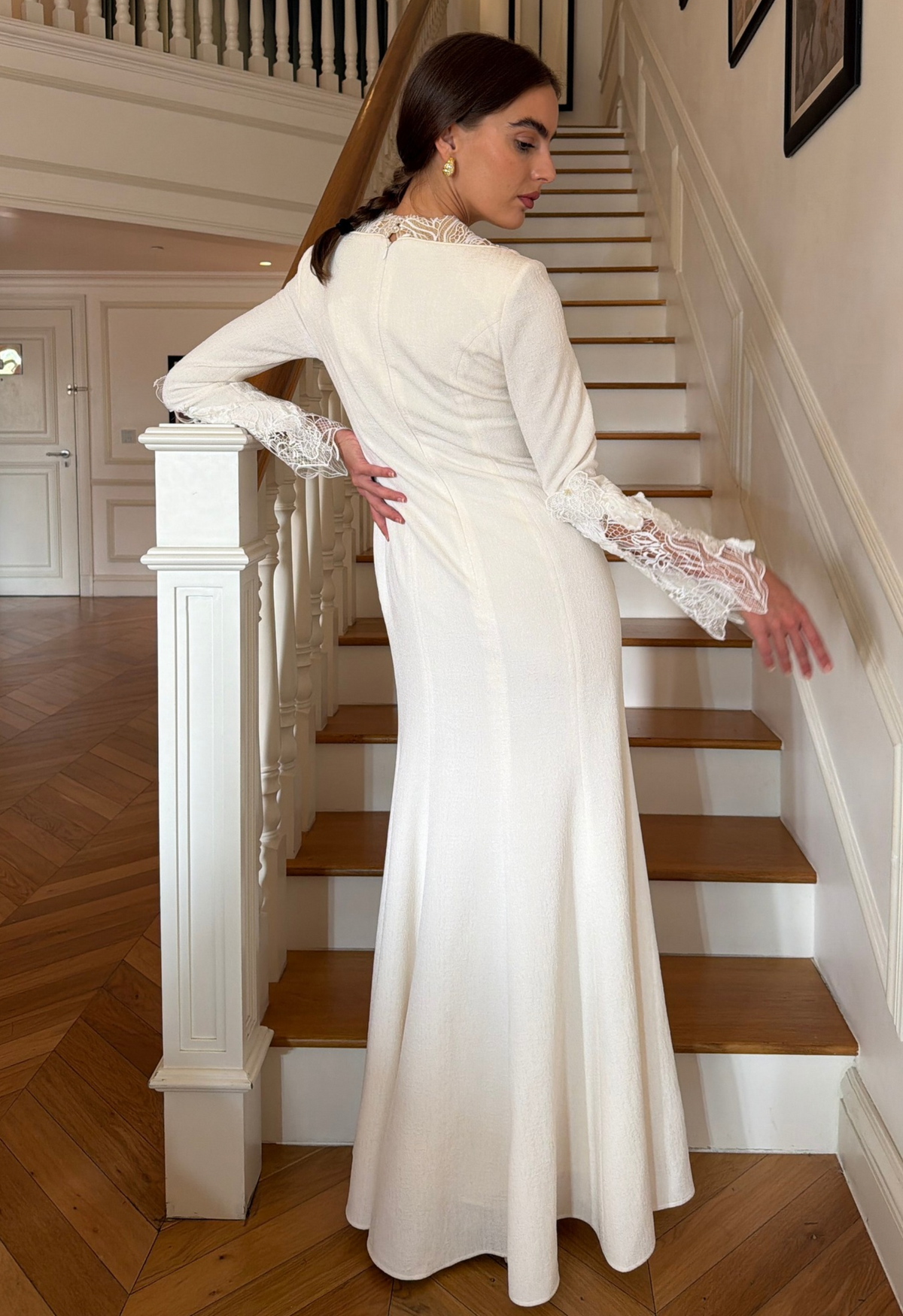 High Neck Lace Dress in Cream
