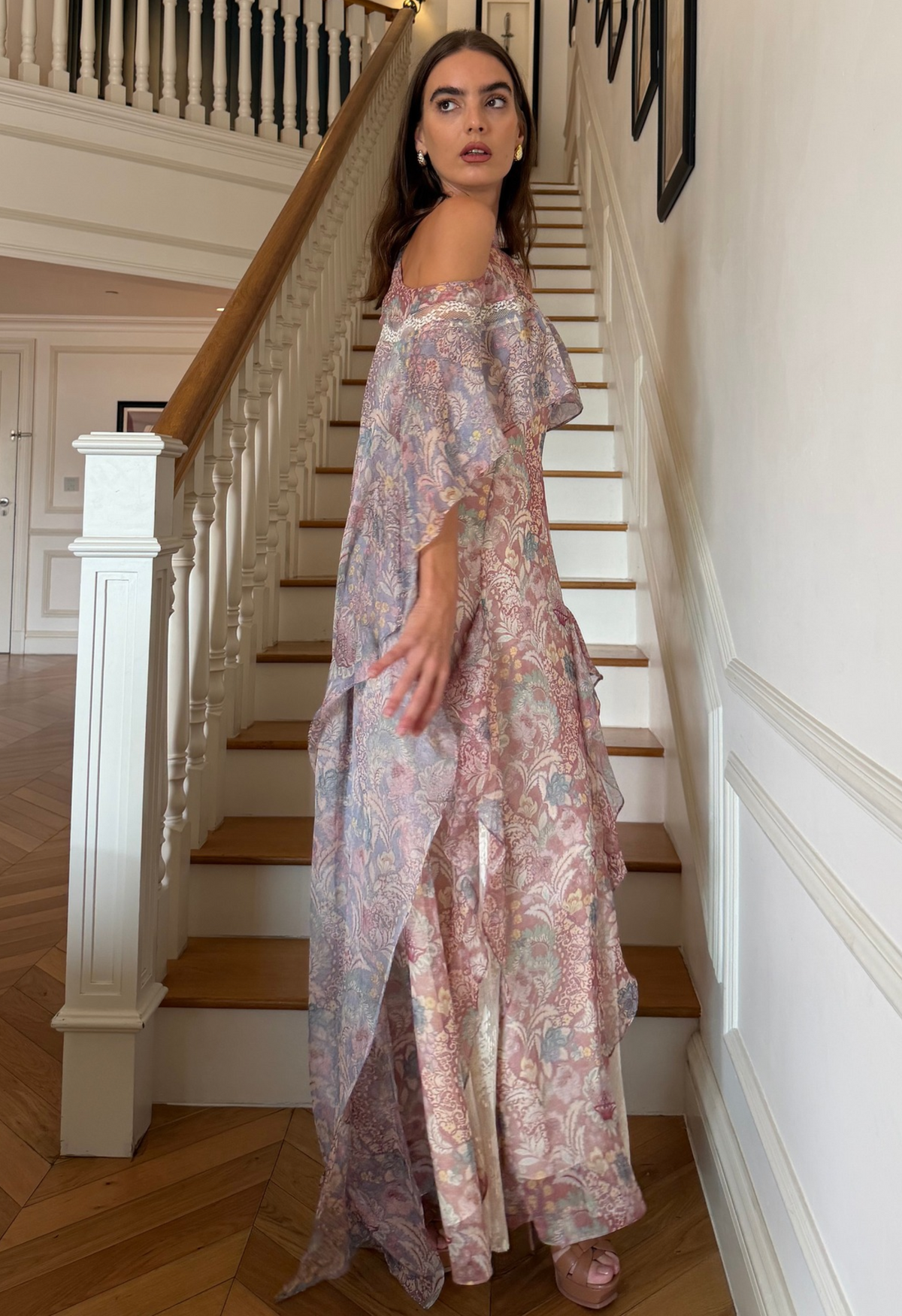 Baroque Halter Maxi Dress in Red Ochre