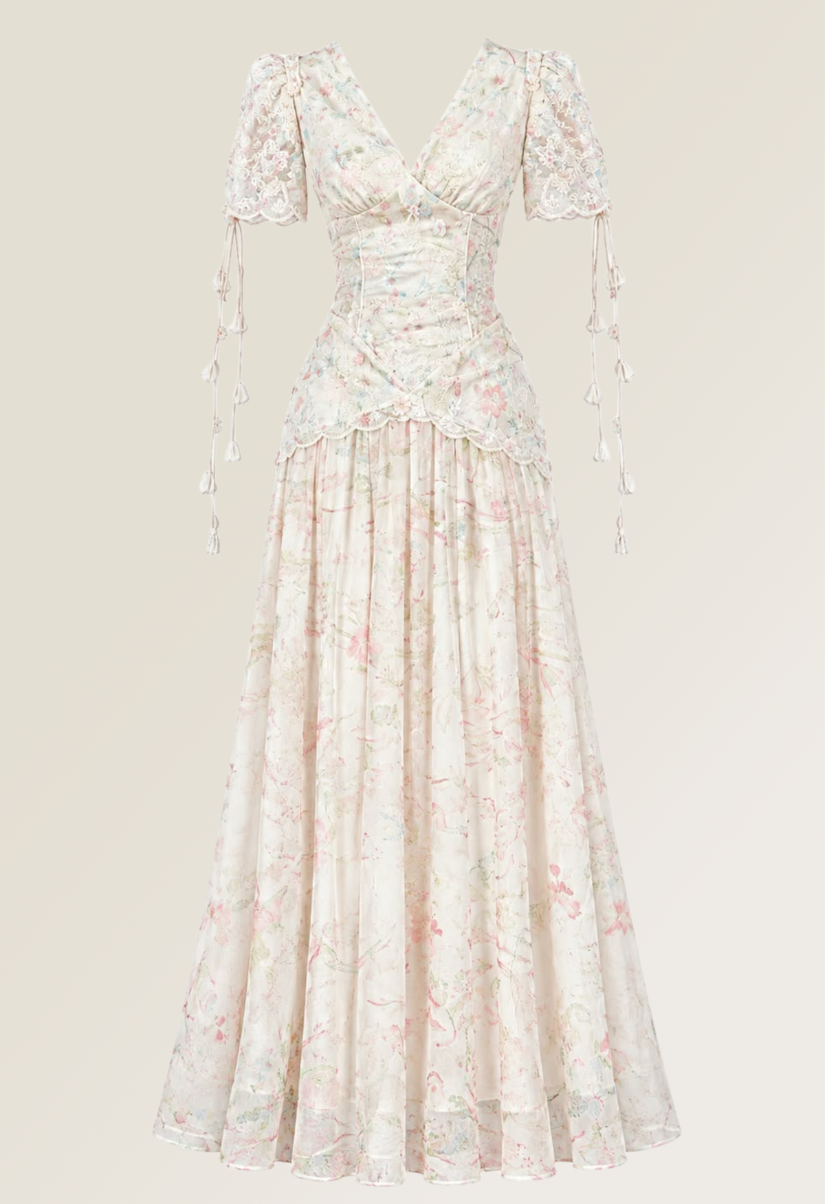 Floral Corset Maxi Dress in Cream
