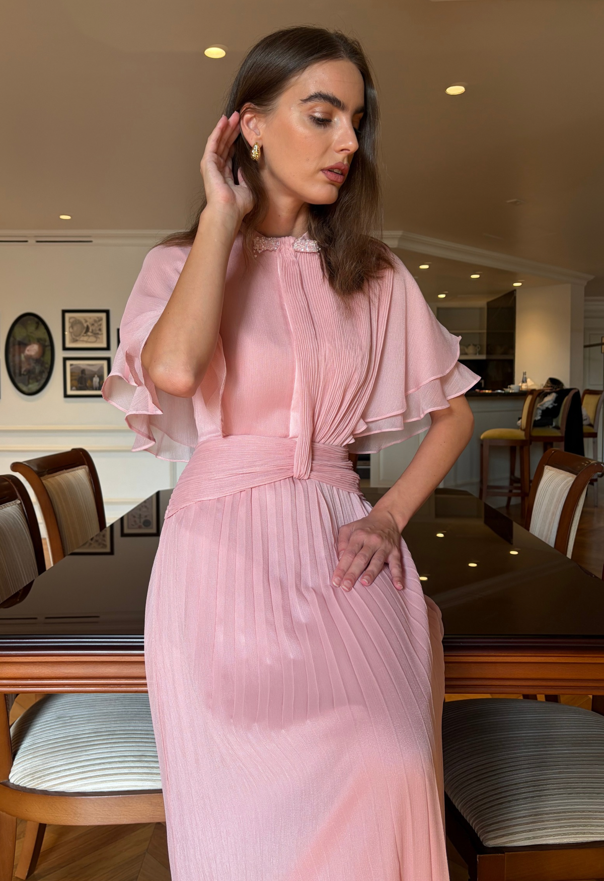 Pleated Chiffon Maxi Dress